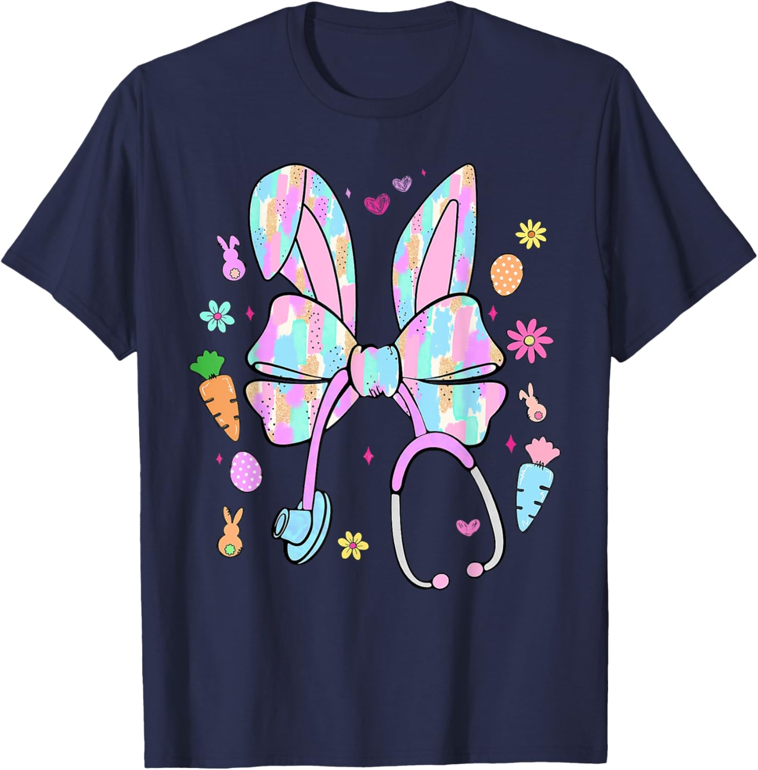 Stethoscope Coquette Bow Nurse Easter Bunny Spring Hunt Eggs T-Shirt