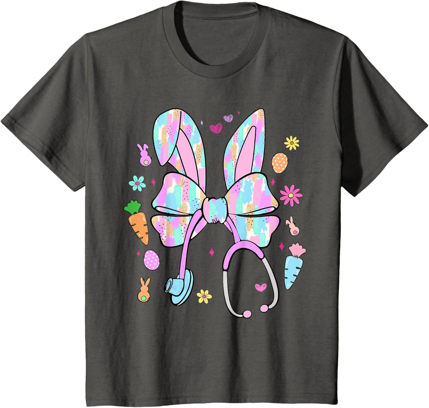 Stethoscope Coquette Bow Nurse Easter Bunny Spring Hunt Eggs T-Shirt