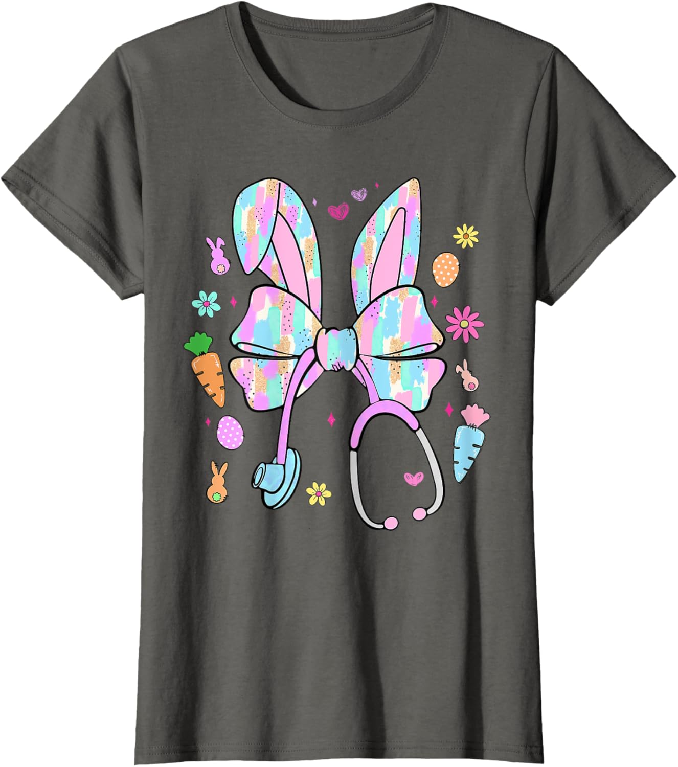 Stethoscope Coquette Bow Nurse Easter Bunny Spring Hunt Eggs T-Shirt