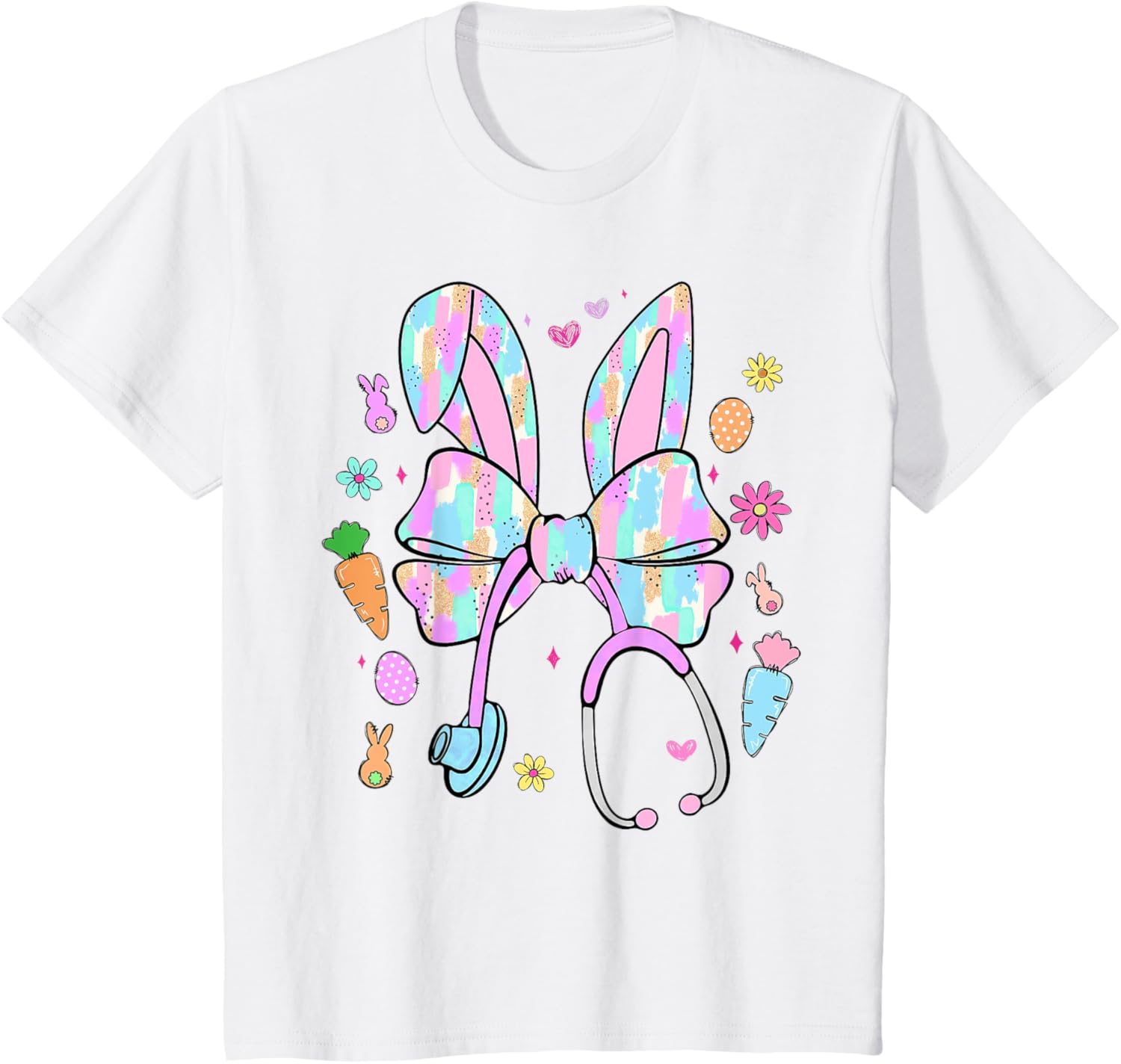 Stethoscope Coquette Bow Nurse Easter Bunny Spring Hunt Eggs T-Shirt