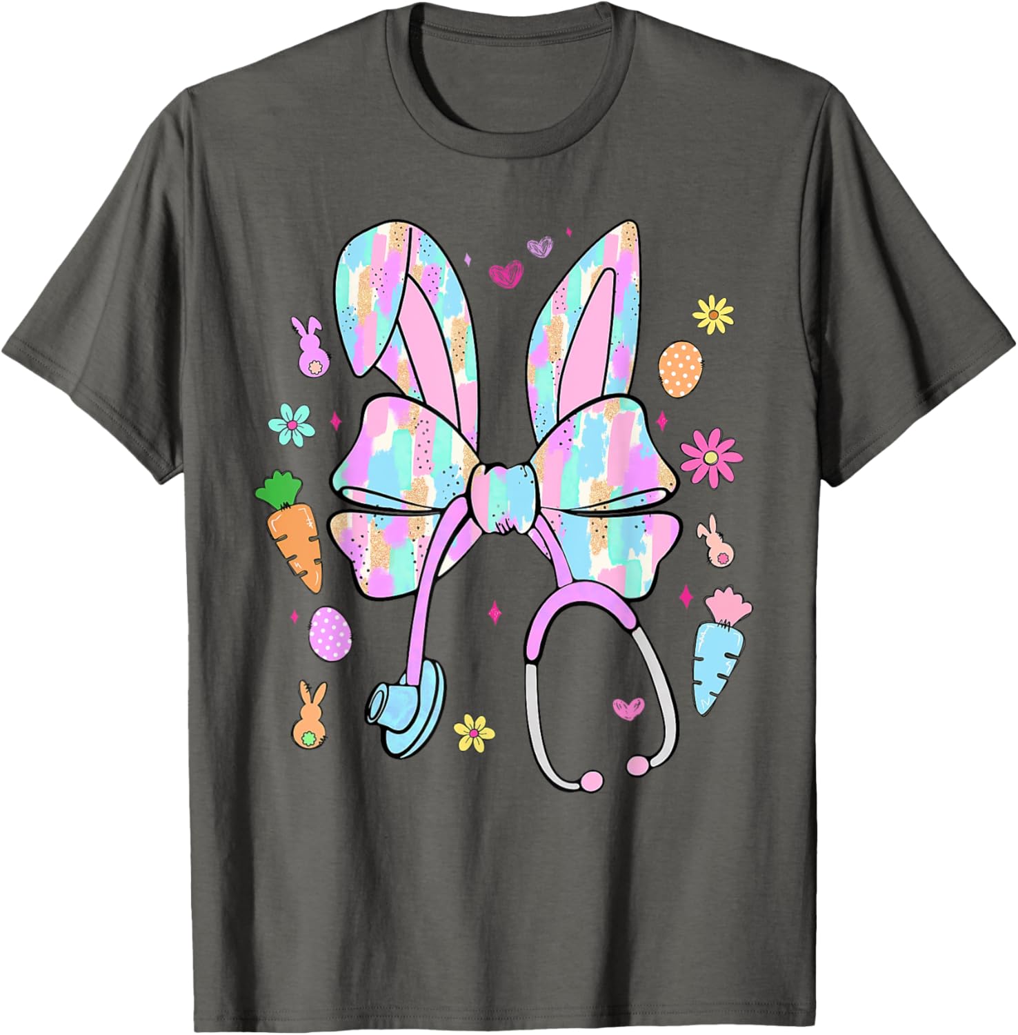 Stethoscope Coquette Bow Nurse Easter Bunny Spring Hunt Eggs T-Shirt