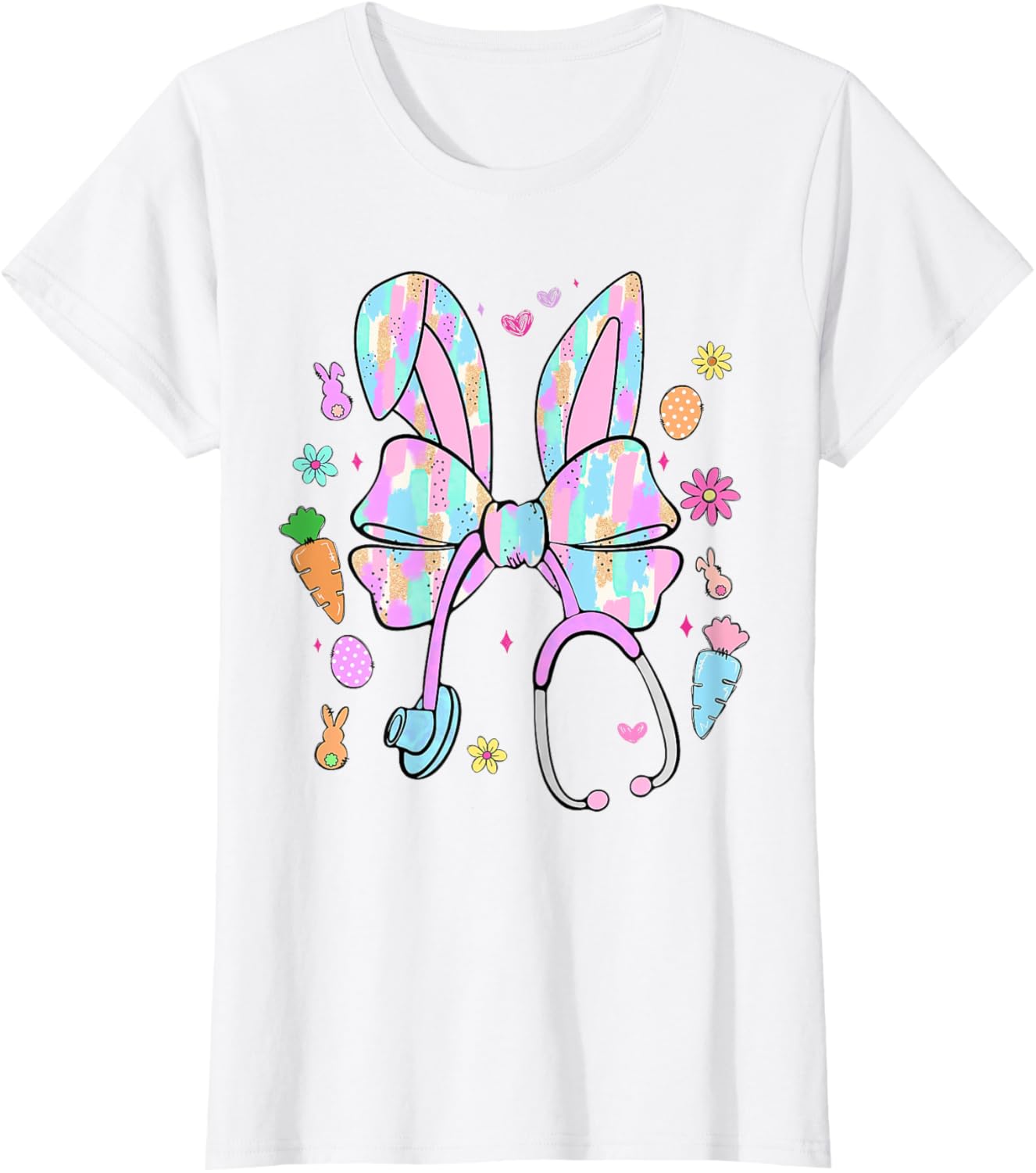 Stethoscope Coquette Bow Nurse Easter Bunny Spring Hunt Eggs T-Shirt