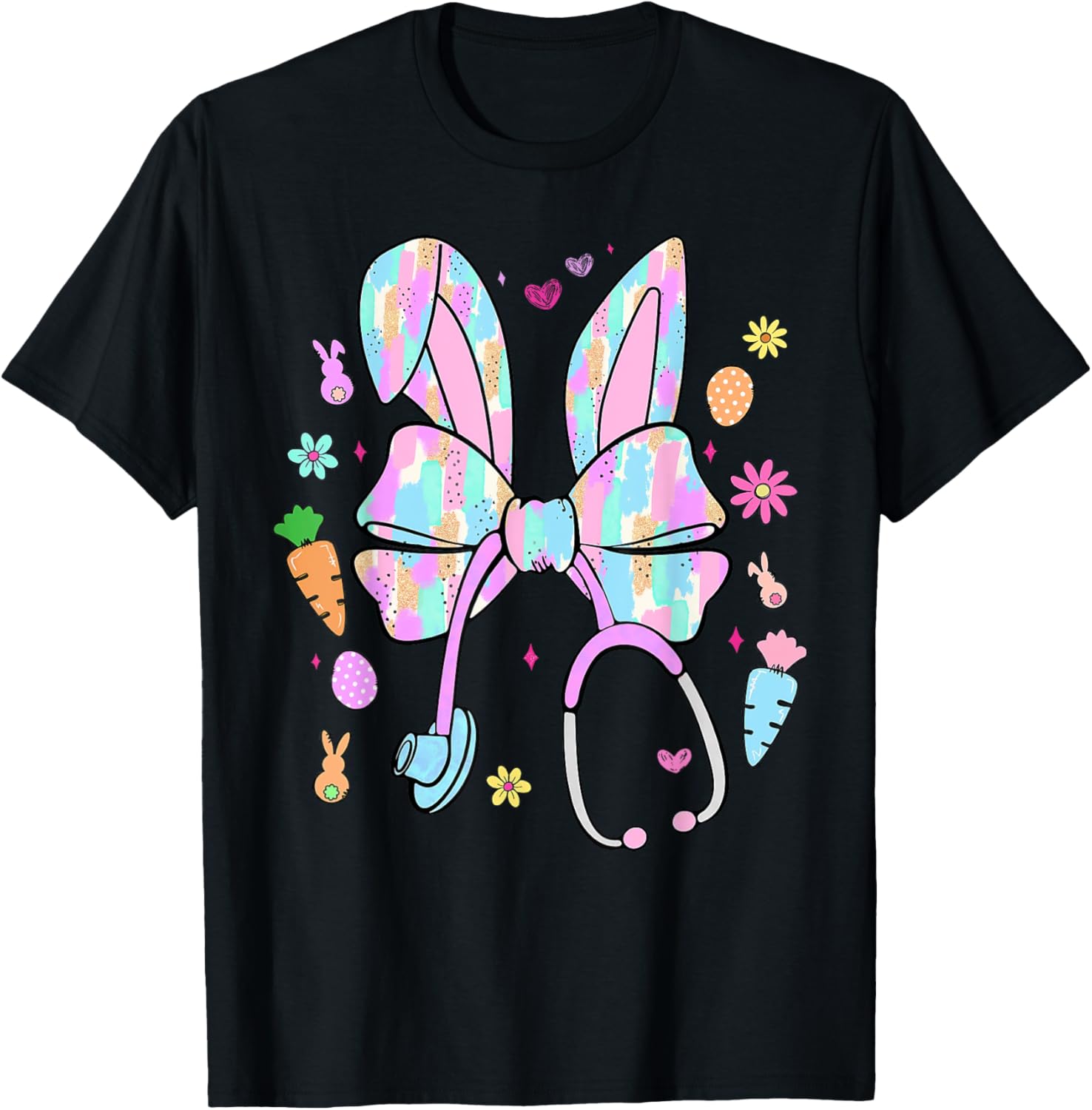 Stethoscope Coquette Bow Nurse Easter Bunny Spring Hunt Eggs T-Shirt