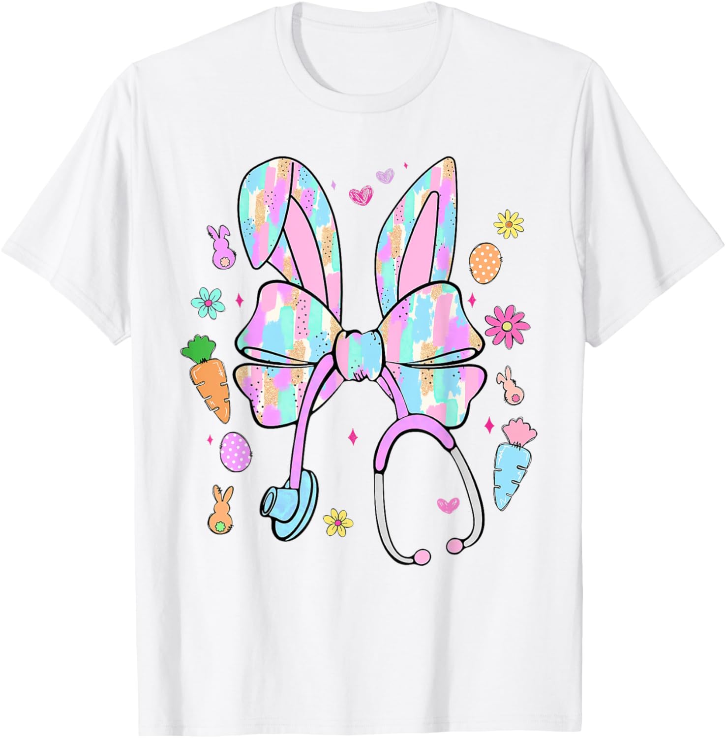 Stethoscope Coquette Bow Nurse Easter Bunny Spring Hunt Eggs T-Shirt