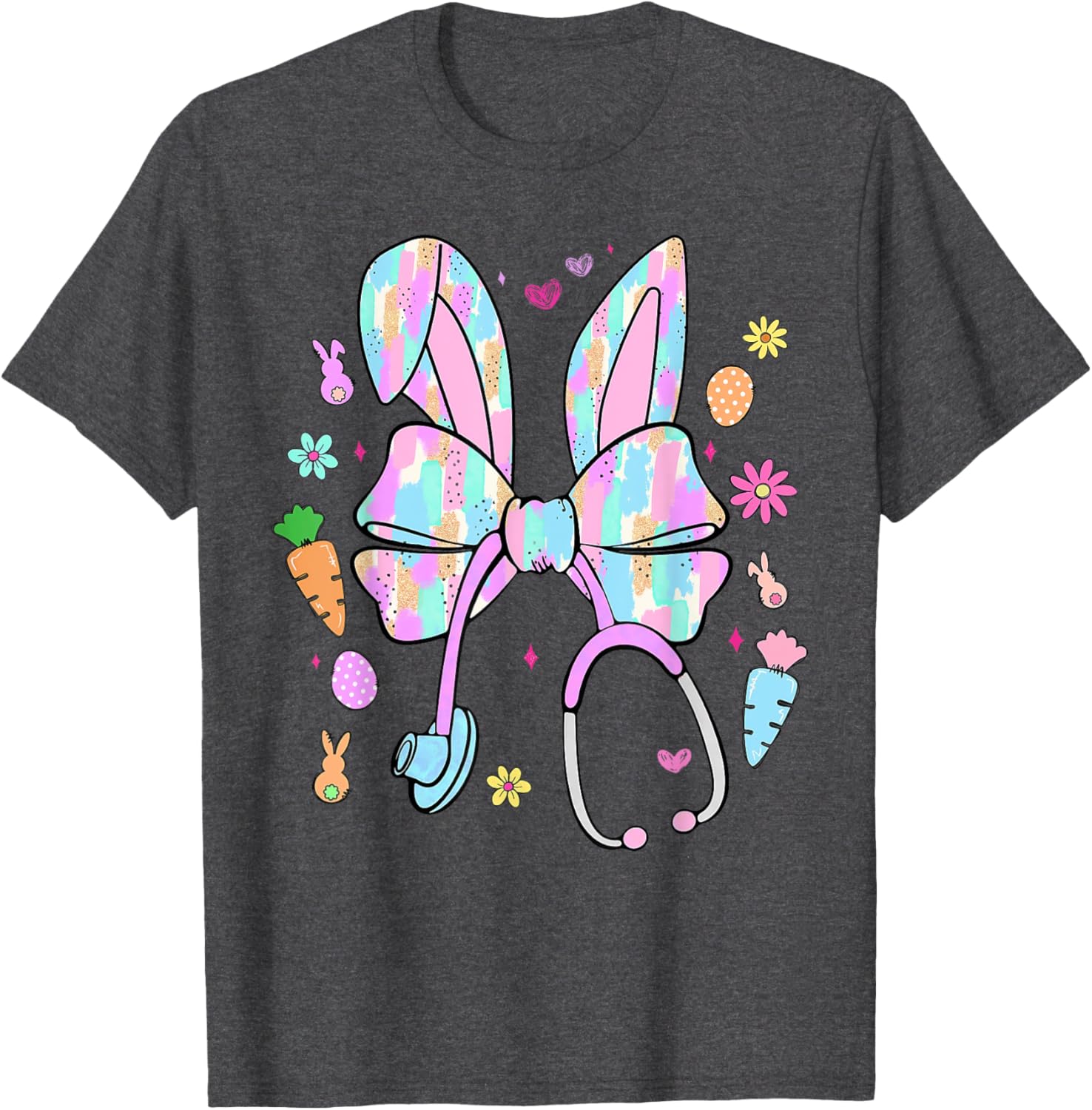 Stethoscope Coquette Bow Nurse Easter Bunny Spring Hunt Eggs T-Shirt