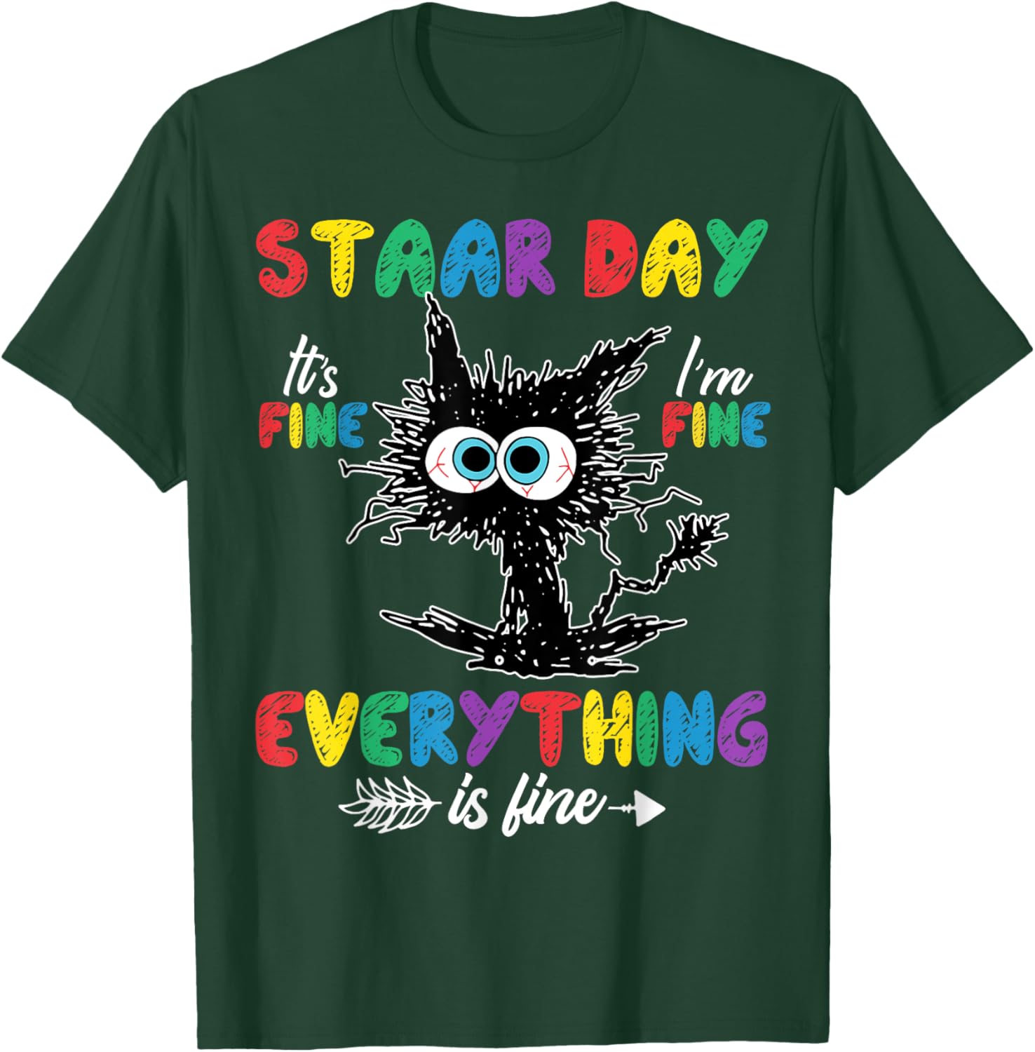 Test Day Black Cat Teacher Student Kids Staar Testing Day T-Shirt