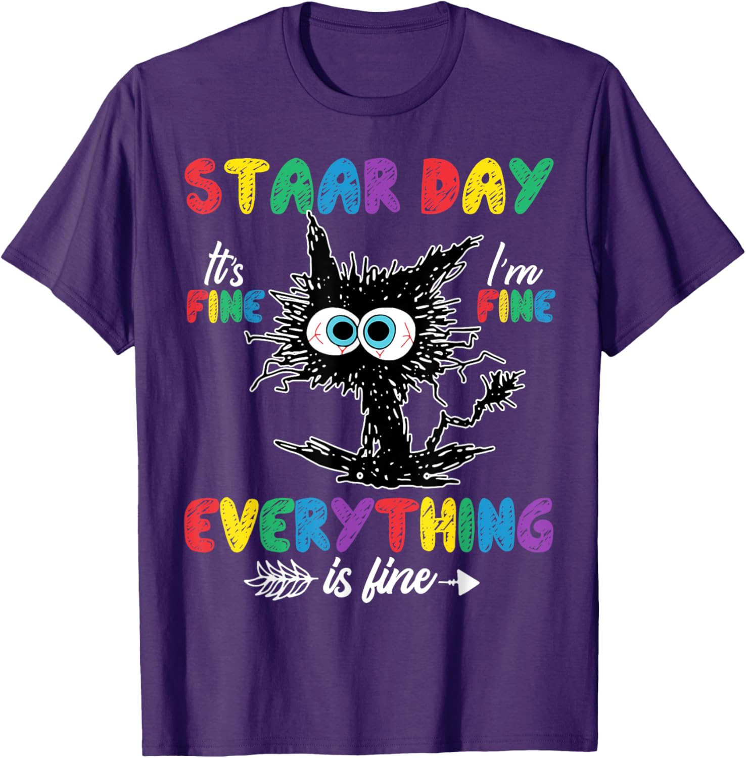 Test Day Black Cat Teacher Student Kids Staar Testing Day T-Shirt