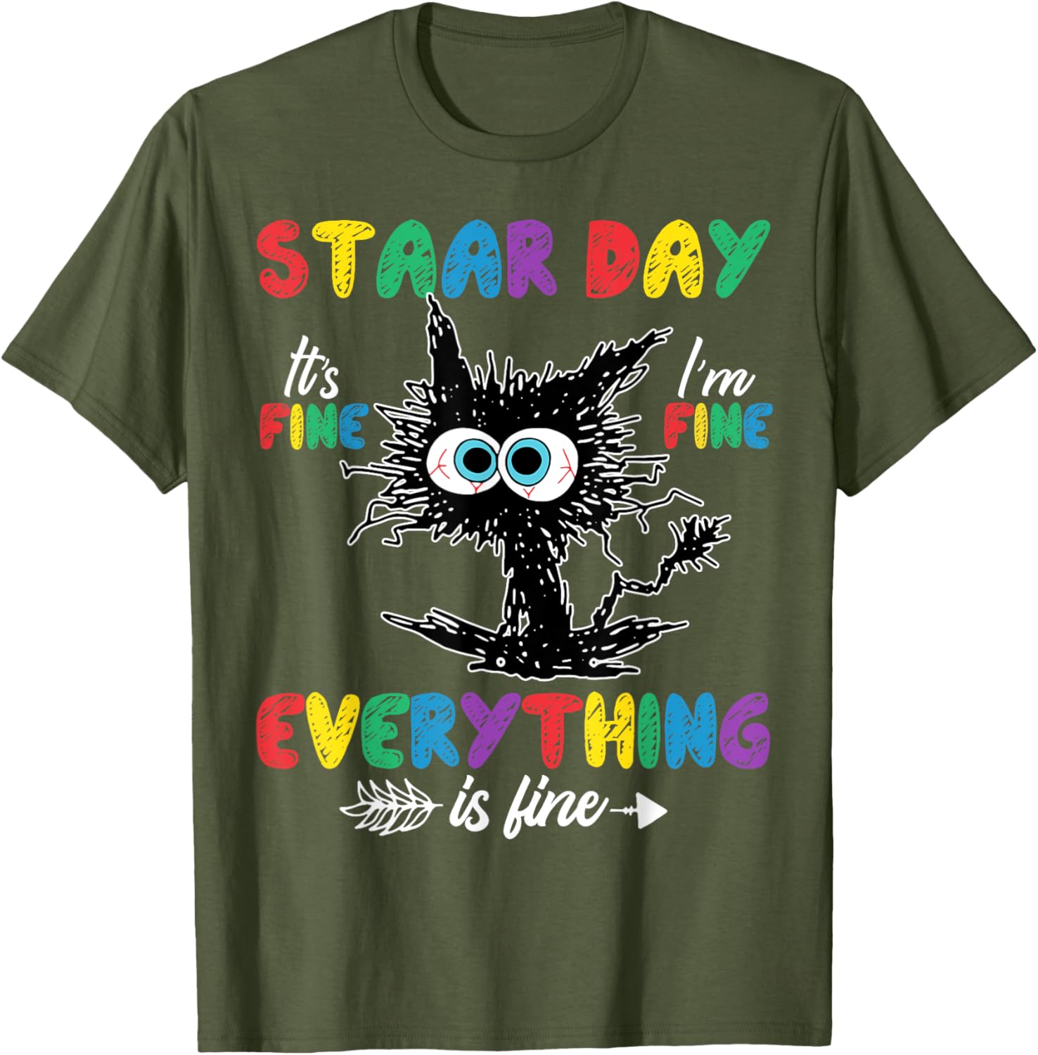Test Day Black Cat Teacher Student Kids Staar Testing Day T-Shirt