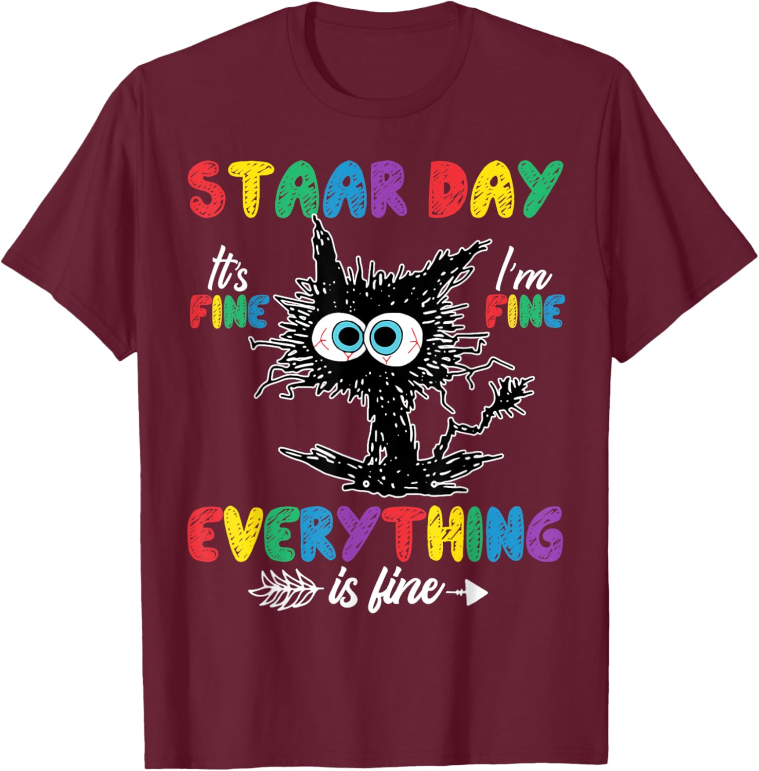 Test Day Black Cat Teacher Student Kids Staar Testing Day T-Shirt