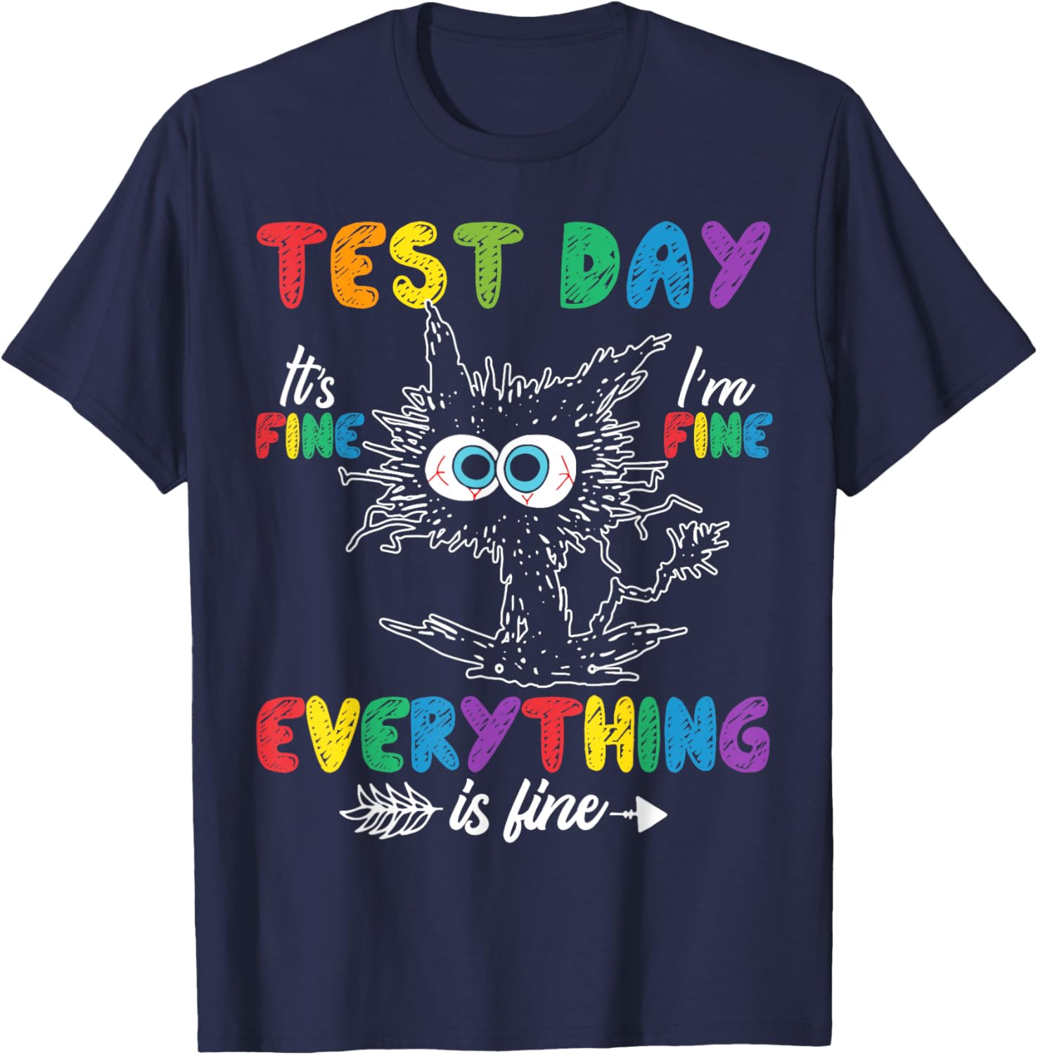 Test Day Funny Stressed Cat Teacher Student Kids Testing Day T-Shirt