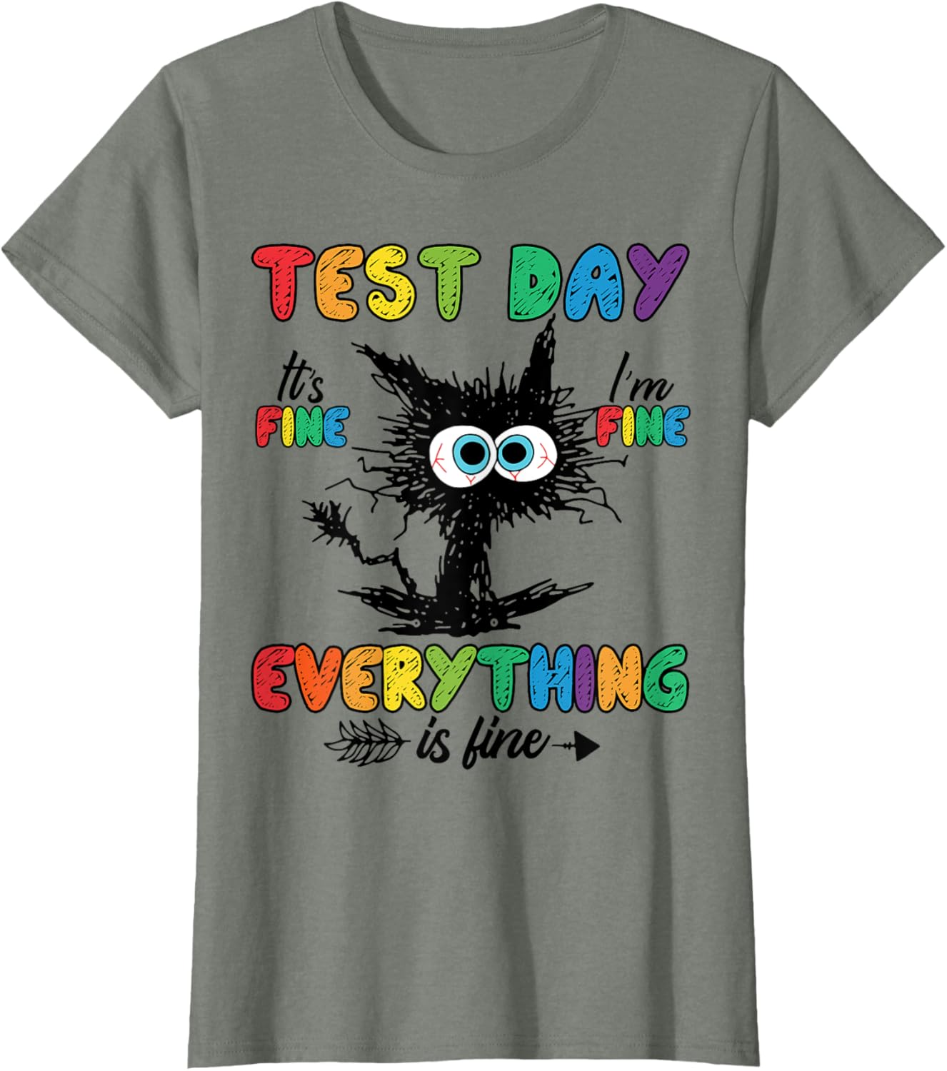 Test Day Funny Stressed Cat Teacher Student Kids Testing Day T-Shirt