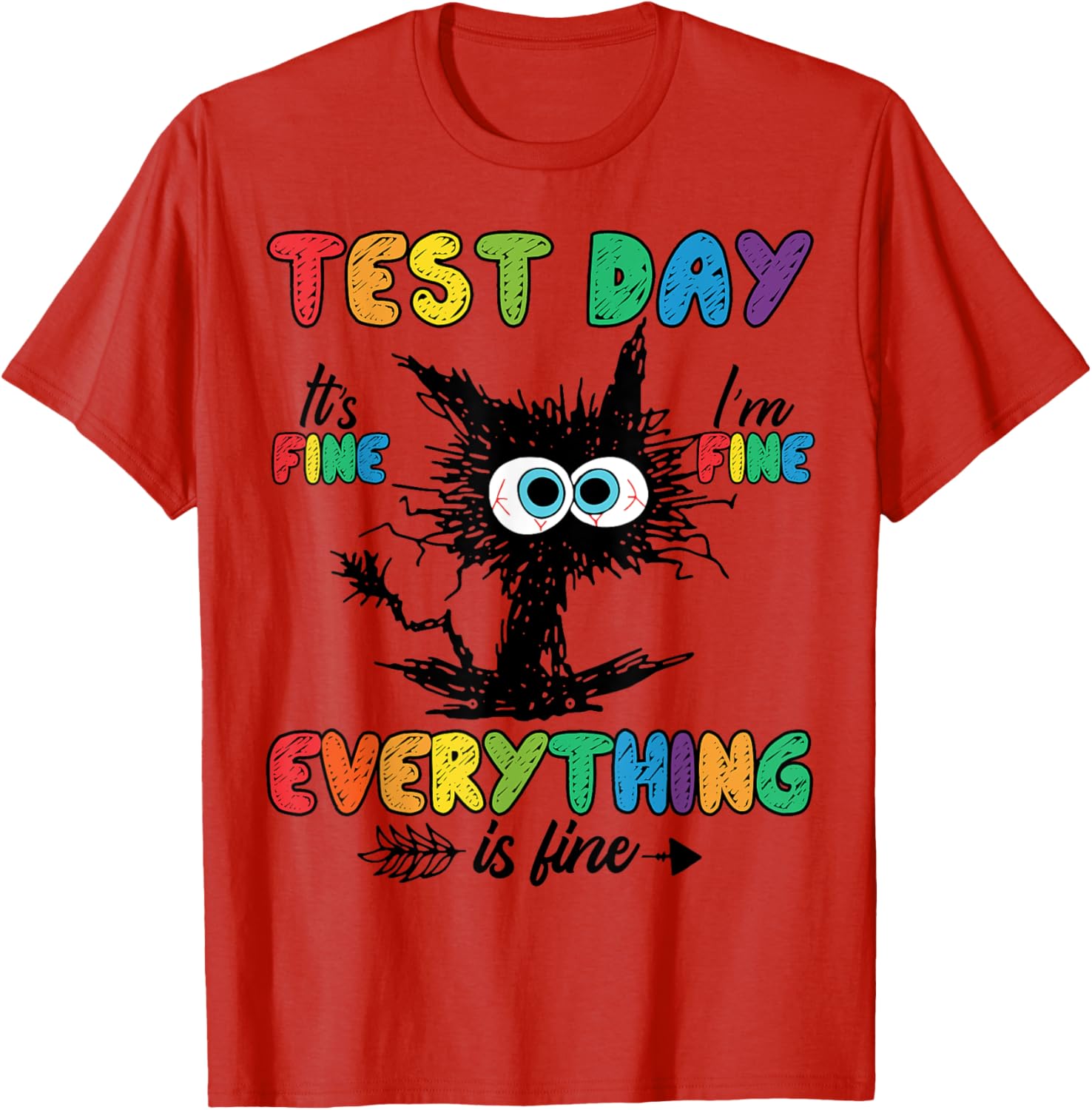Test Day Funny Stressed Cat Teacher Student Kids Testing Day T-Shirt