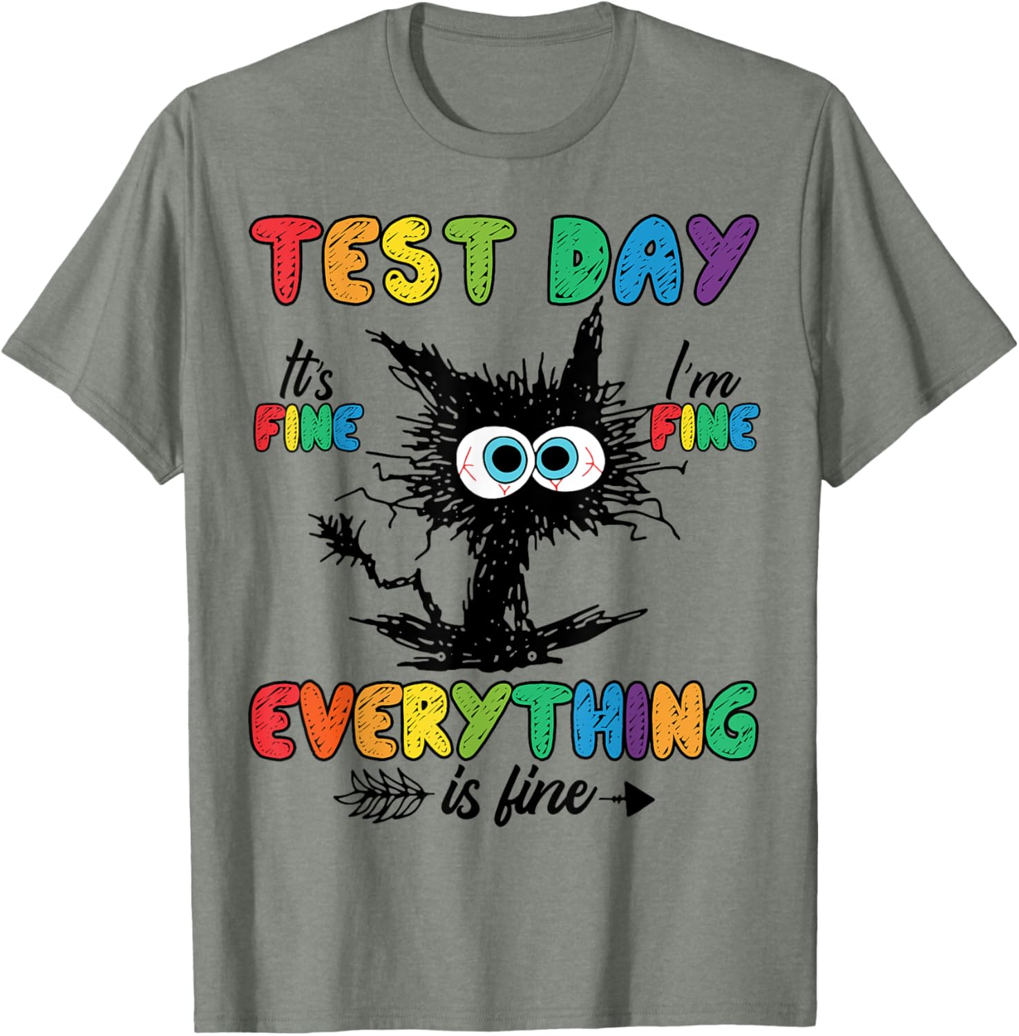 Test Day Funny Stressed Cat Teacher Student Kids Testing Day T-Shirt