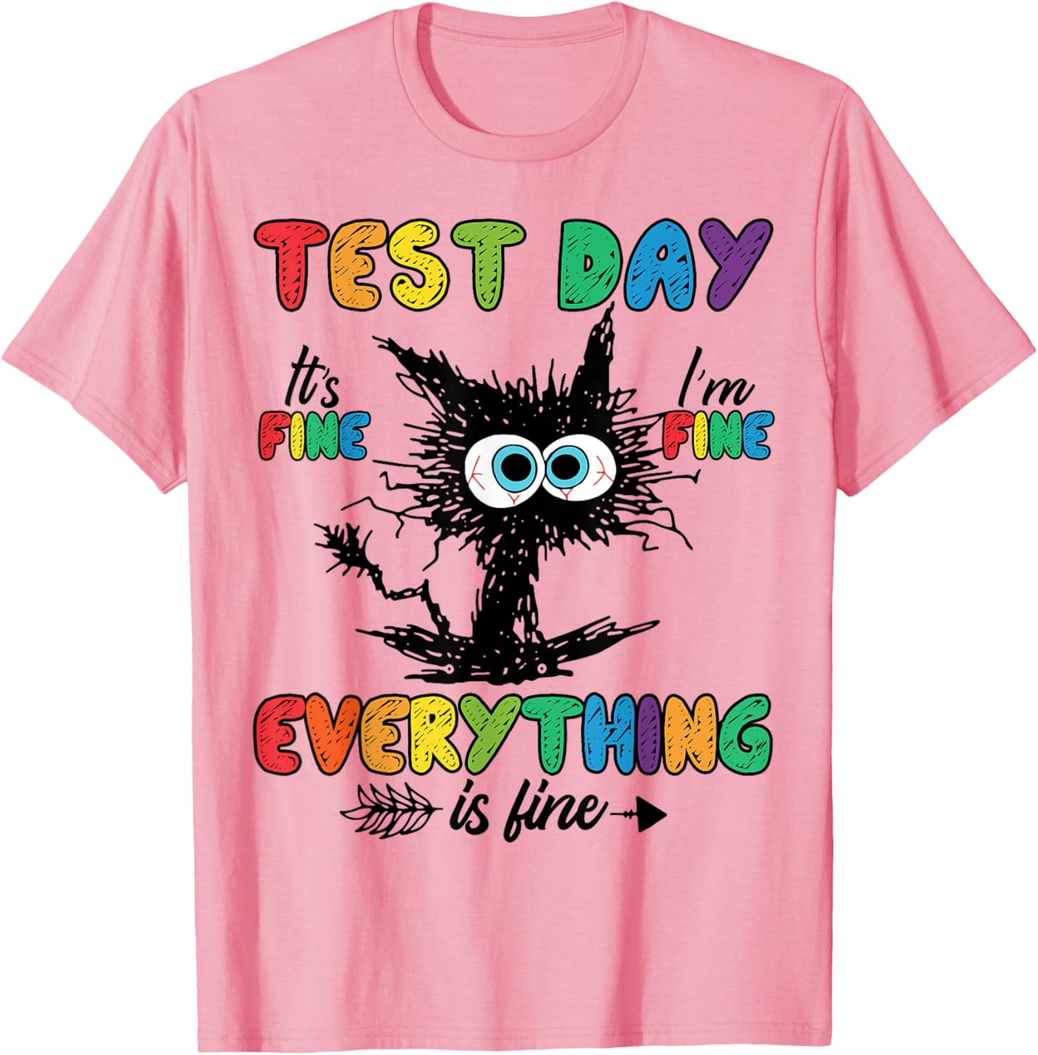 Test Day Funny Stressed Cat Teacher Student Kids Testing Day T-Shirt