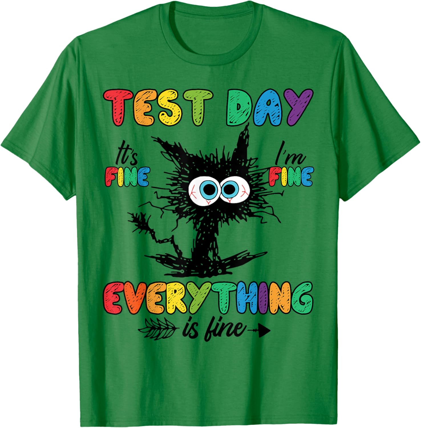 Test Day Funny Stressed Cat Teacher Student Kids Testing Day T-Shirt