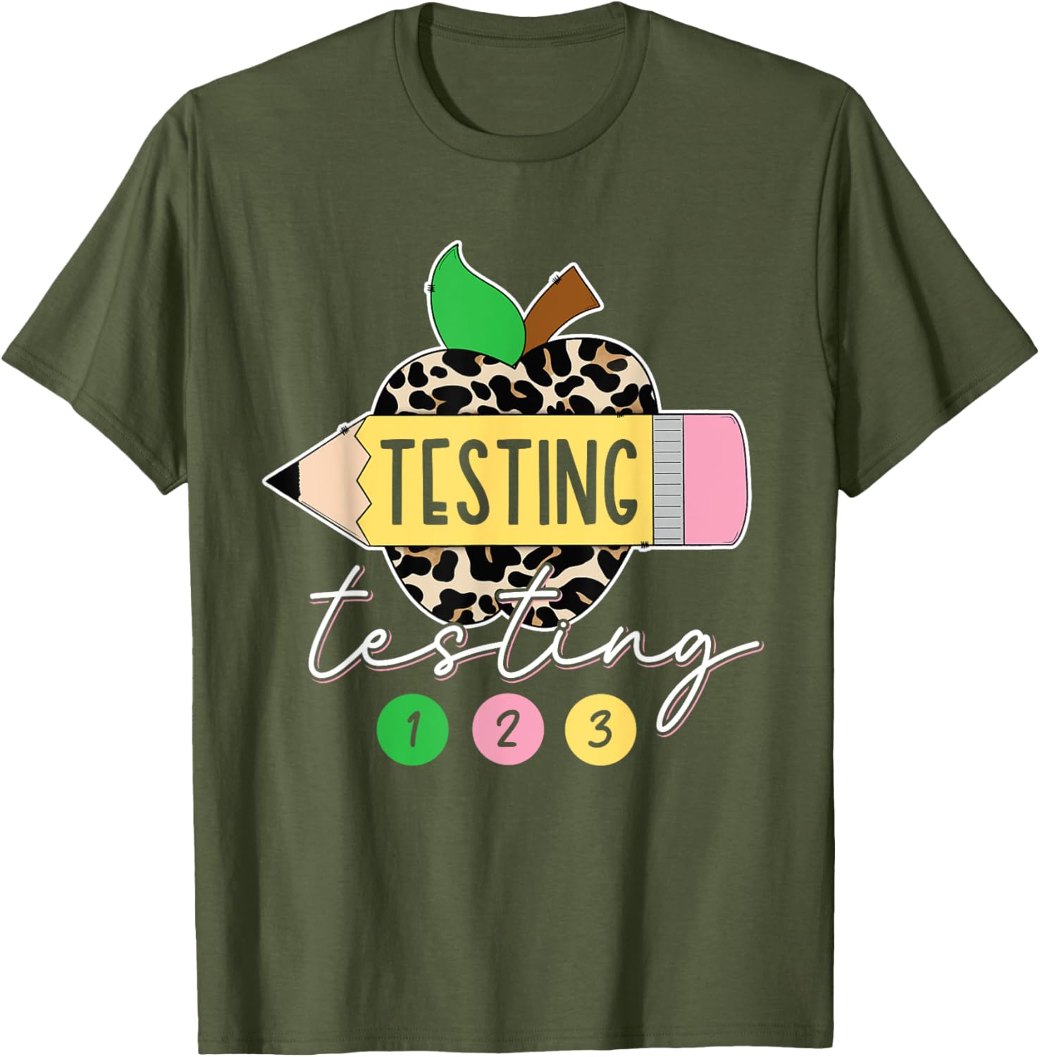 Testing Testing 123 Leopard Test Day For Teachers Students T-Shirt