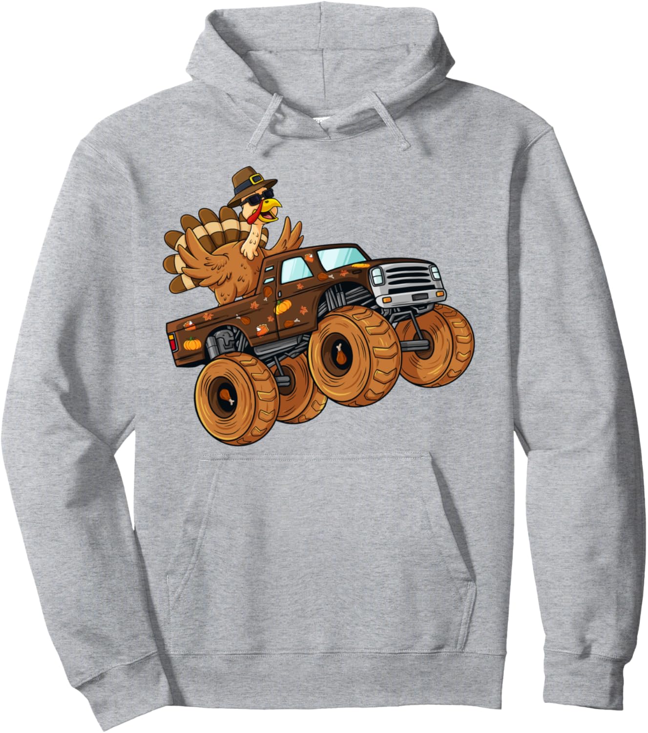 Thanksgiving Turkey Riding Monster Truck Boys Kids Pullover Hoodie