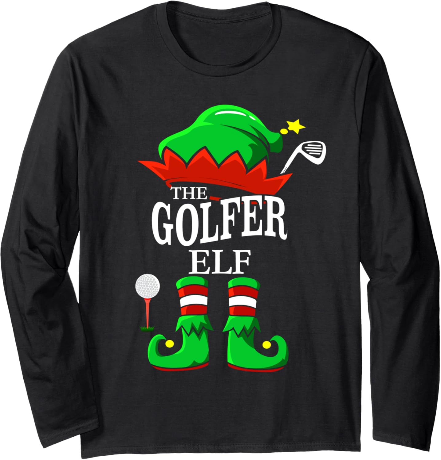 The Golfer Elf Matching Group Family Christmas Gift Funny Long Sleeve T-Shirt