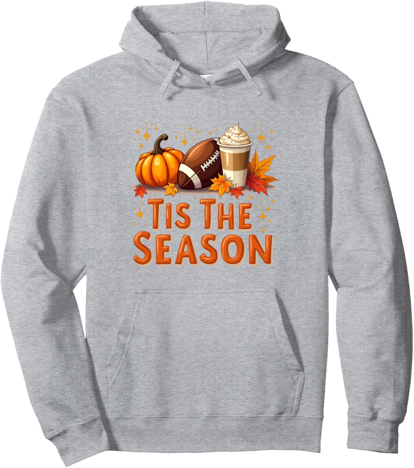 Tis The Season Fall Autumn Football Pumpkin Coffee Leaves Pullover Hoodie