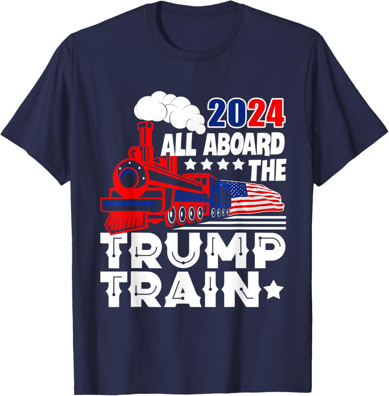 Trump 2024 All Aboard The Trump Train USA American Flag T-Shirt