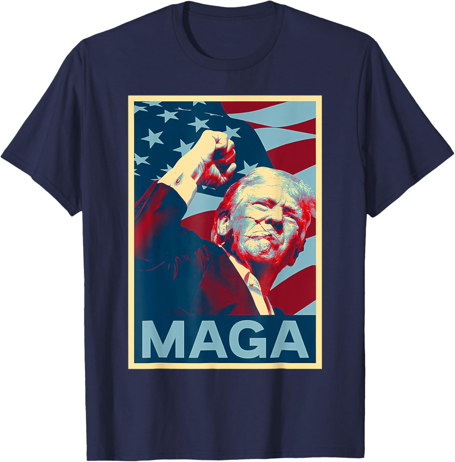 Trump 2024 Fight Fist Pump Us Flag Vintage Style Poster Maga T-Shirt