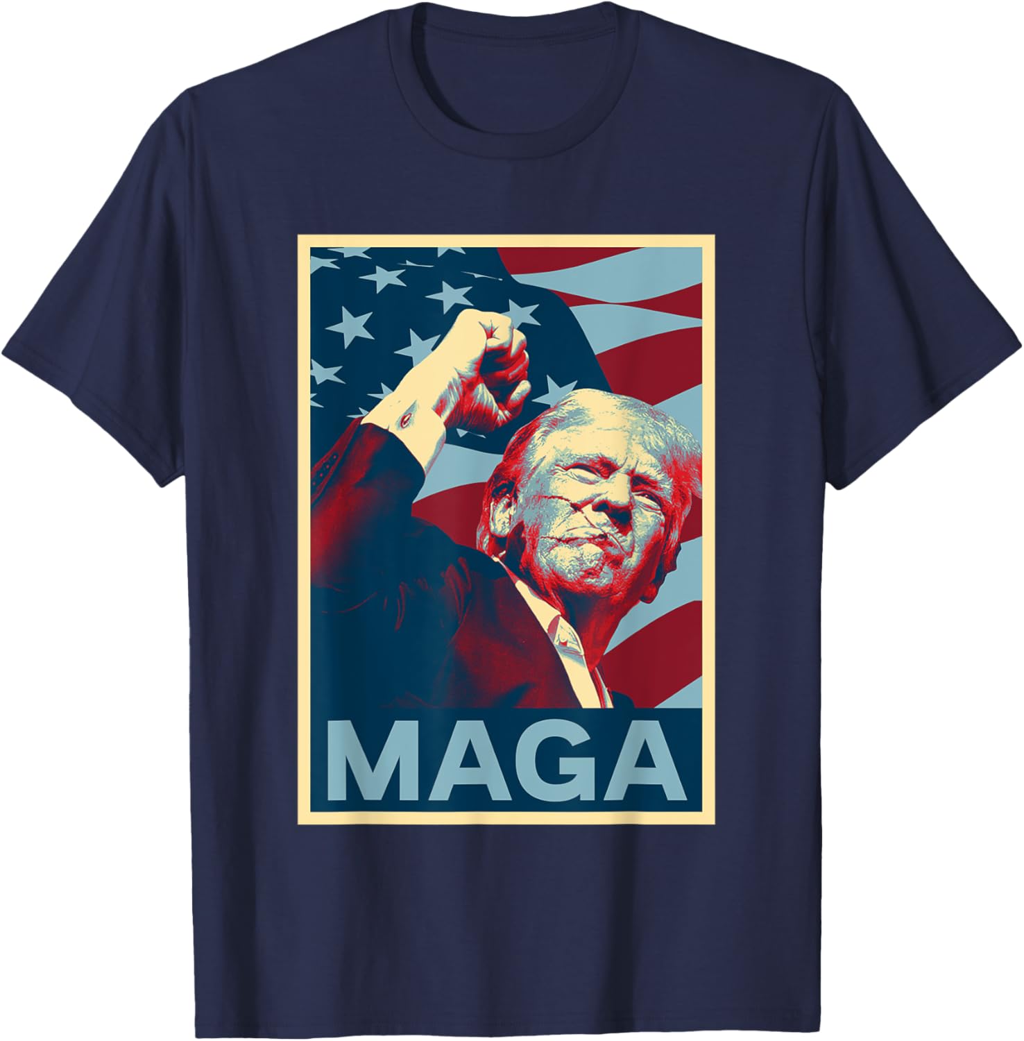 Trump 2024 Fight Fist Pump US Flag Vintage Style Poster MAGA T-Shirt