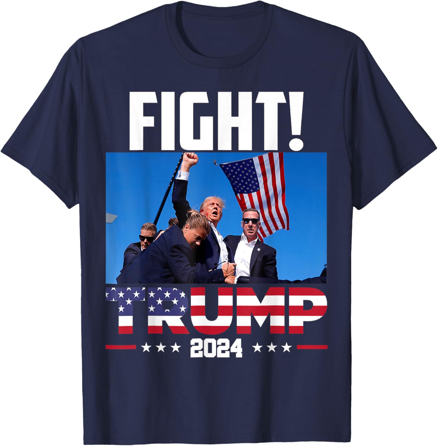 Trump 2024 Fight Fist Rally Trump Rally 2024 American Flag T-Shirt