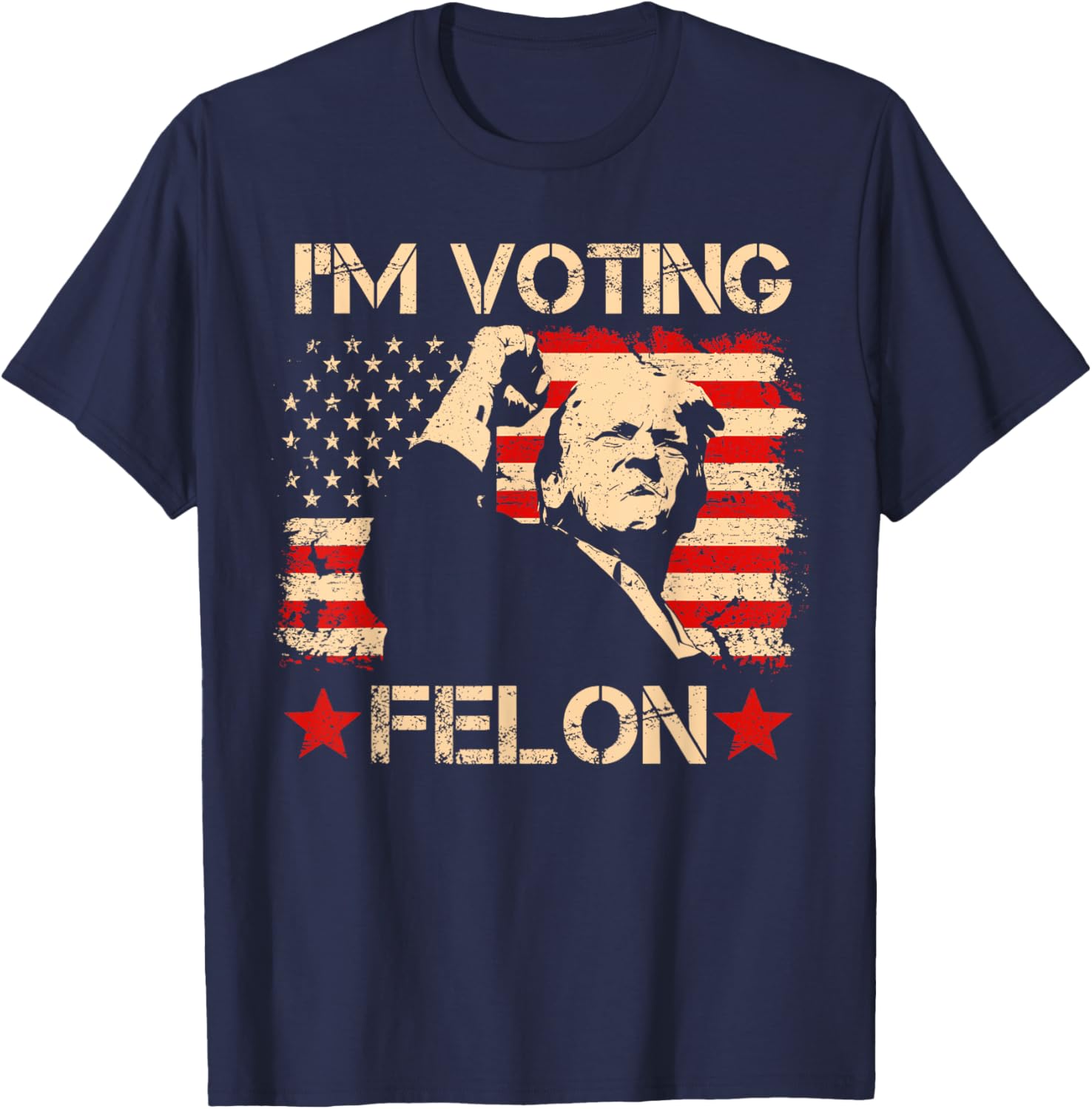 Trump 2024 Flag Retro I'm Voting Convicted Felon Trump 45 47 T-Shirt