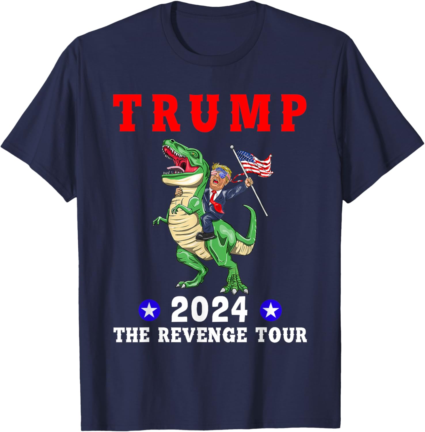 Trump 2024 The Revenge Tour Riding Dinosaur American Flag T-Shirt