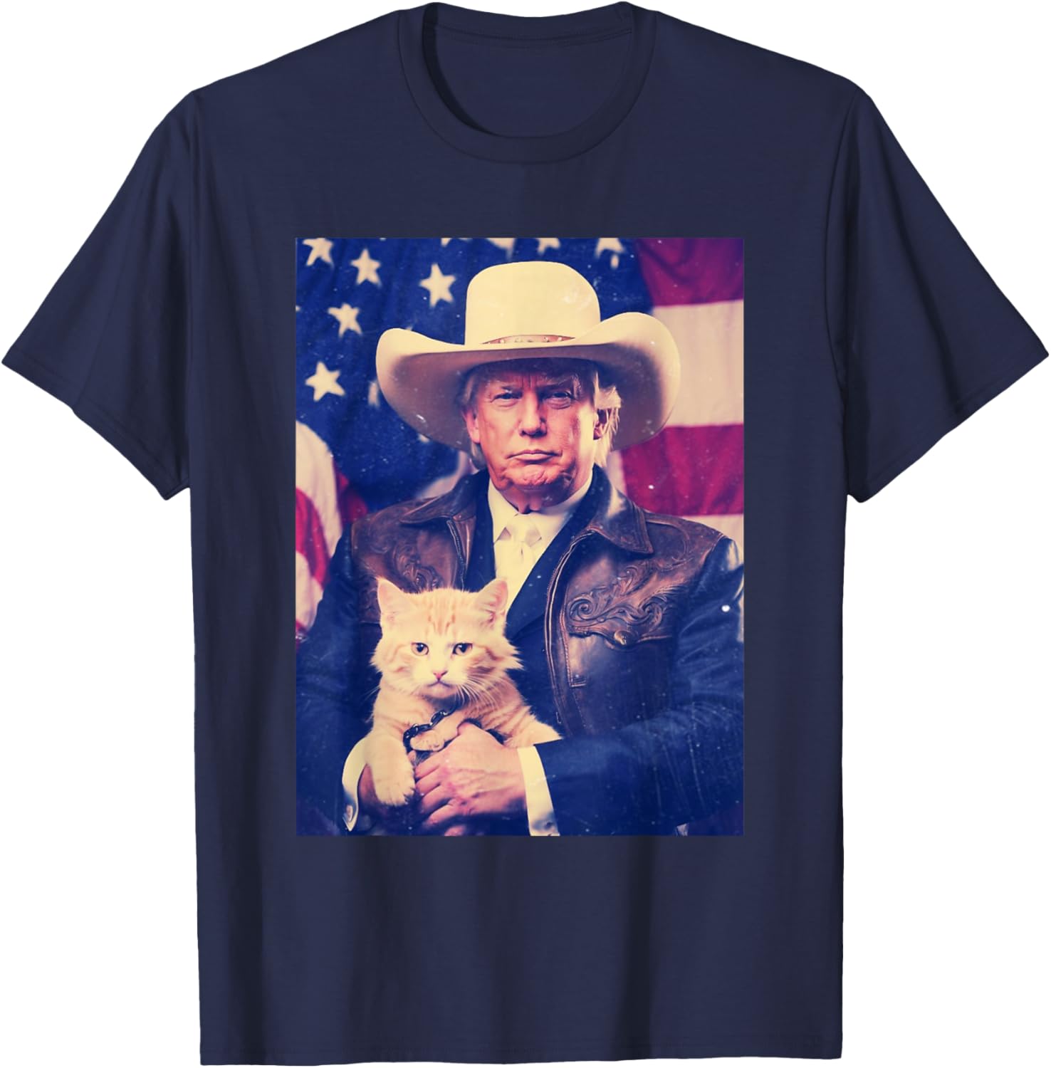 Trump Cat Shirt Funny Cowboy Donald Trump 2024 American Flag T-Shirt