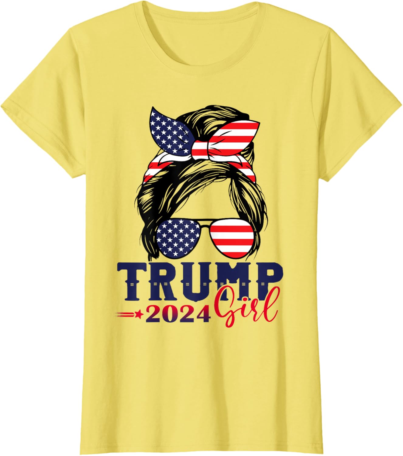 Trump Girl 2024 Messy Bun American Flag Trump 2024 Election T-Shirt