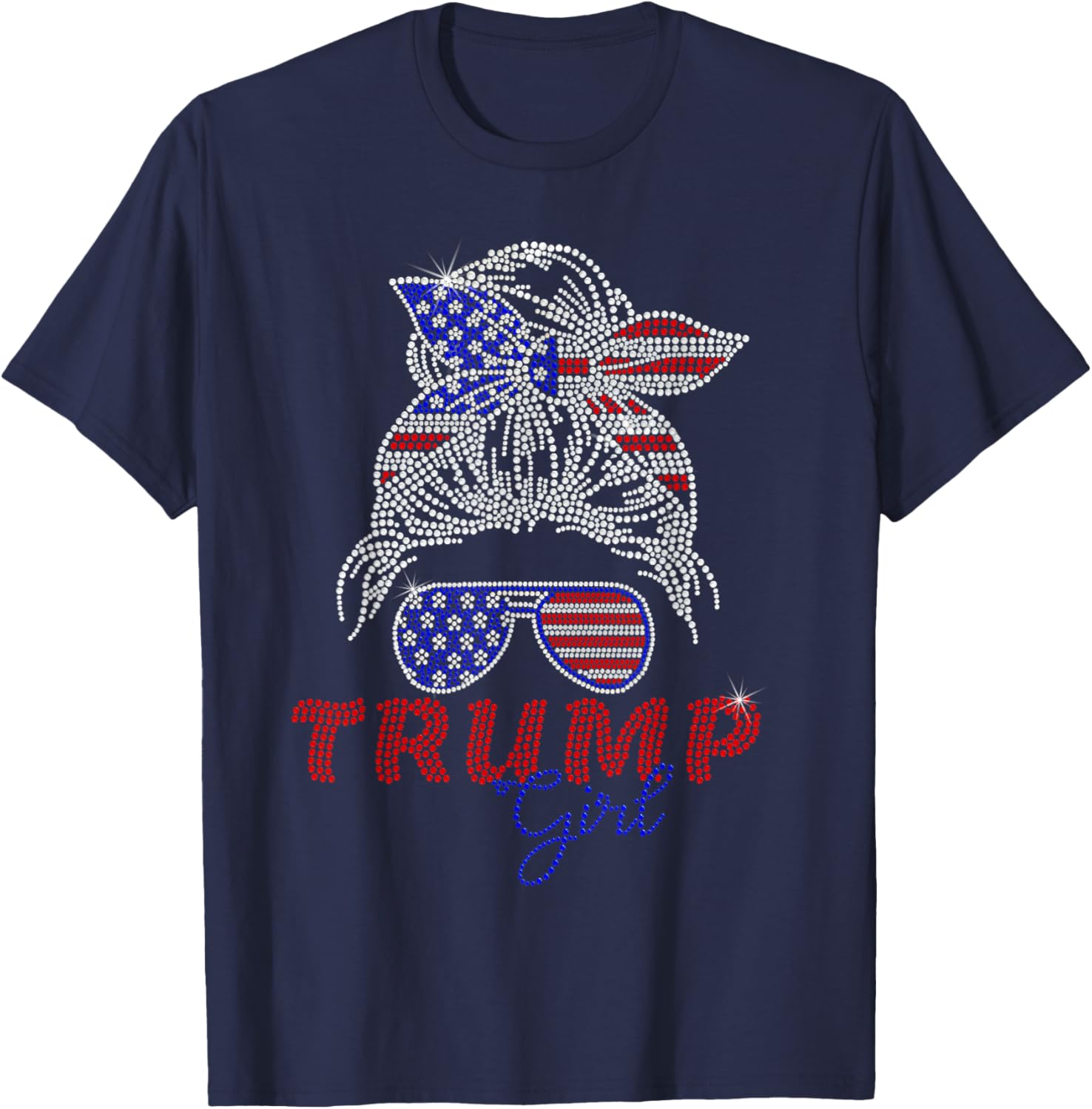 Trump Girl Messy Bun Voting For Trump 2024 Faux Rhinestone T-Shirt