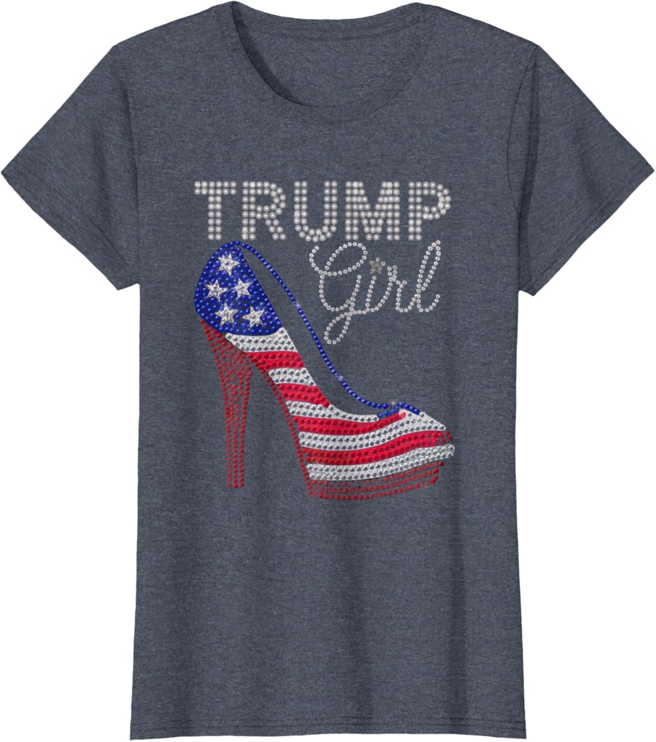 Trump Girl Stilettos High Heel American Flag Bling Women T-Shirt