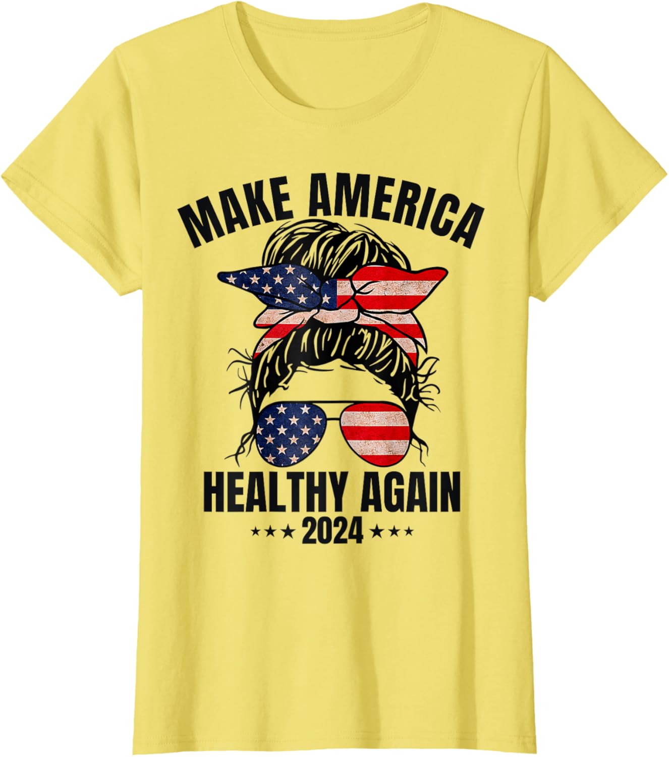 Trump Kennedy Make America Healthy Again Messy Bun US Flag T-Shirt