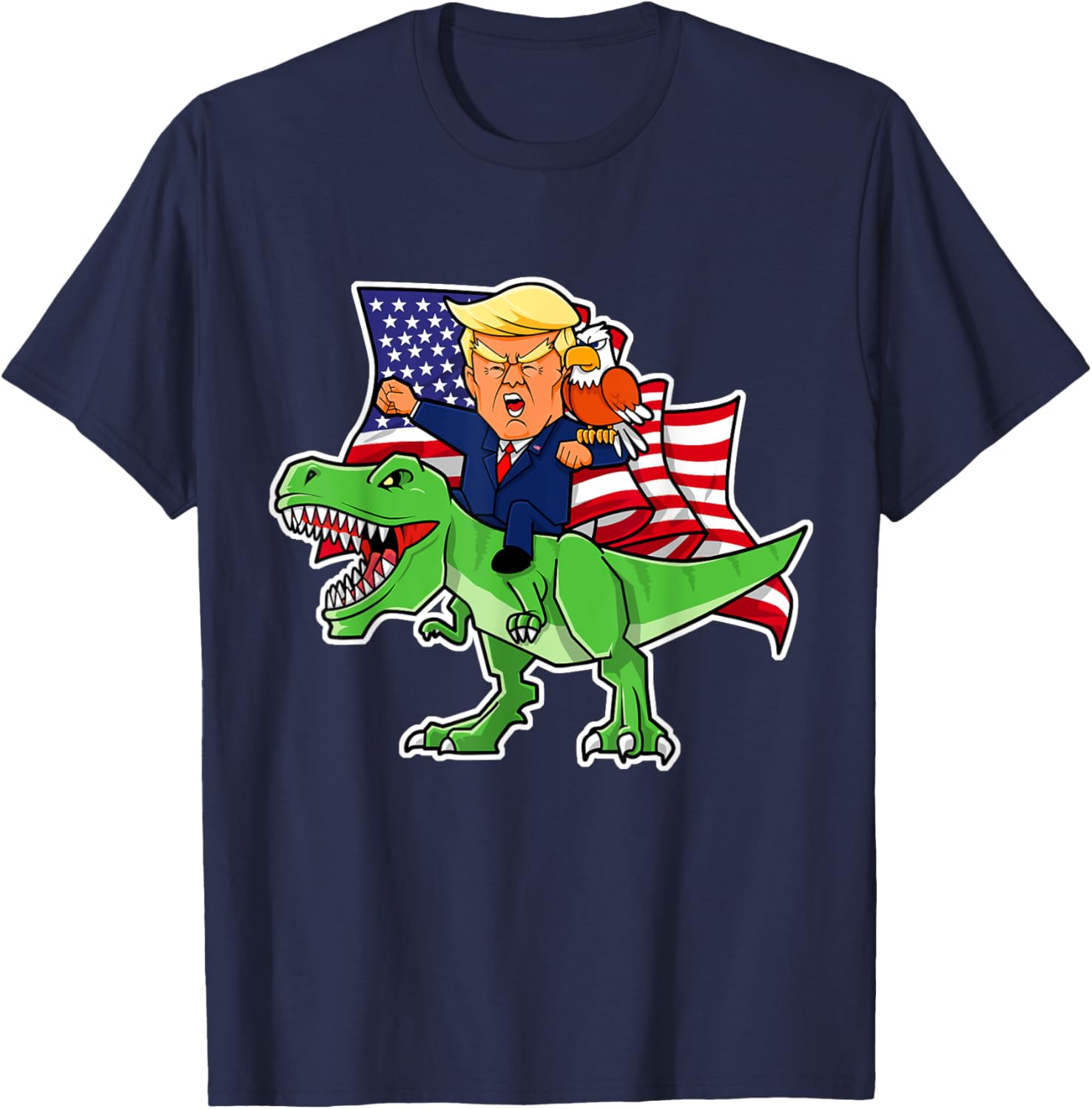 Trump Riding a Dinosaur TRex Funny Merica Patriotic July 4th T-Shirt