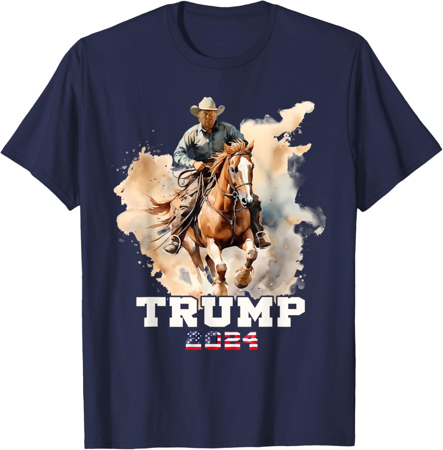 Trump Riding Horse American Flag Cowboy T-Shirt