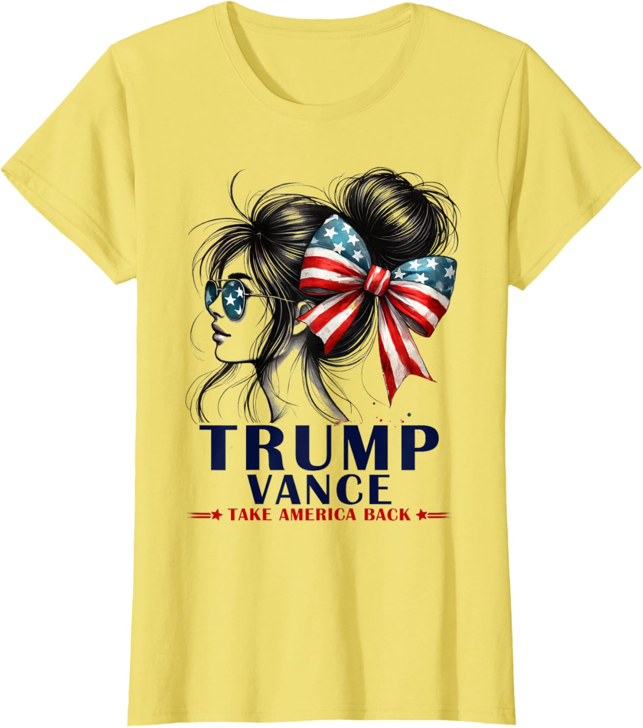 Trump Vance Take America Back 2024 Messy Bun Girl USA Flag T-Shirt