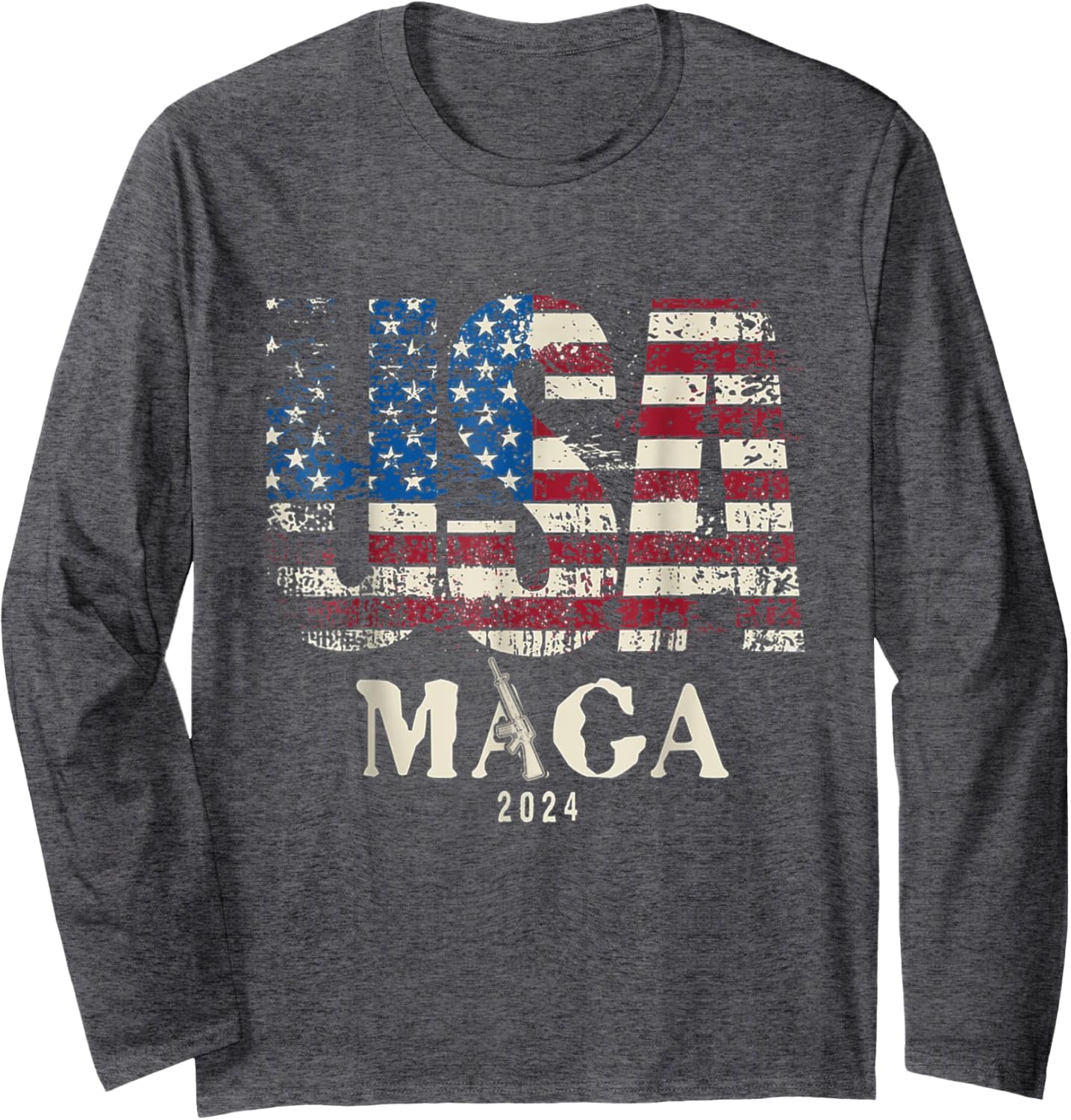 Vintage USA Flag Ultra Maga Gun USA 4th Of July Trump 2024 Long Sleeve T-Shirt