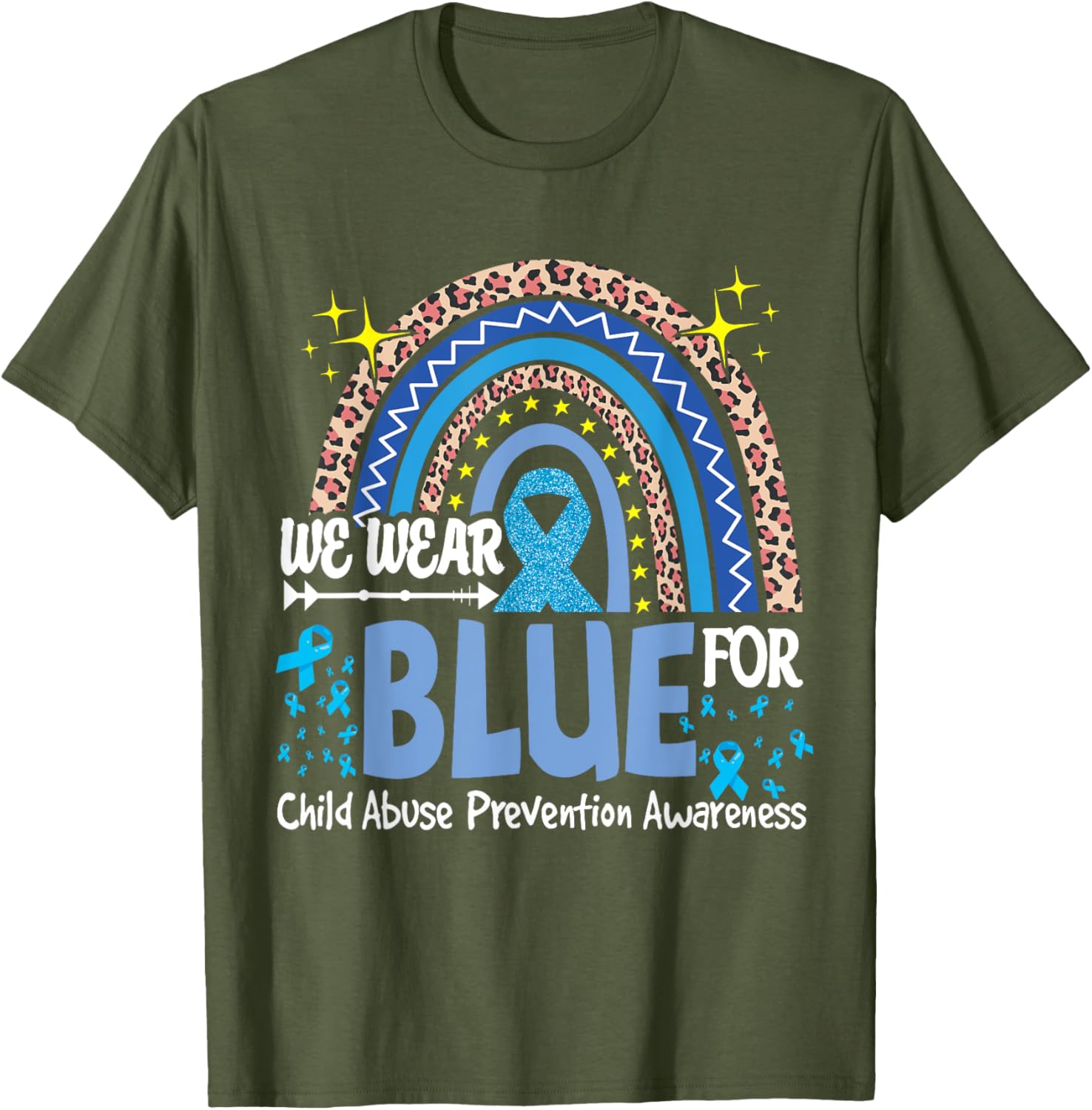 We Wear Blue For Child Abuse Prevention Awareness Rainbow T-Shirt