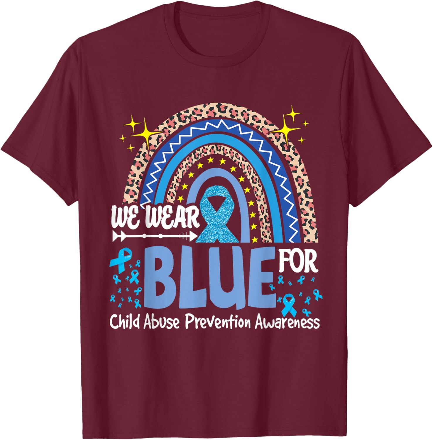 We Wear Blue For Child Abuse Prevention Awareness Rainbow T-Shirt