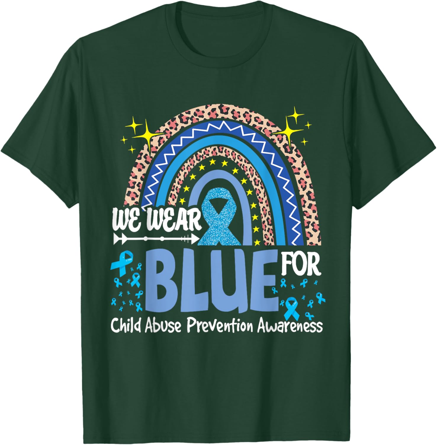 We Wear Blue For Child Abuse Prevention Awareness Rainbow T-Shirt