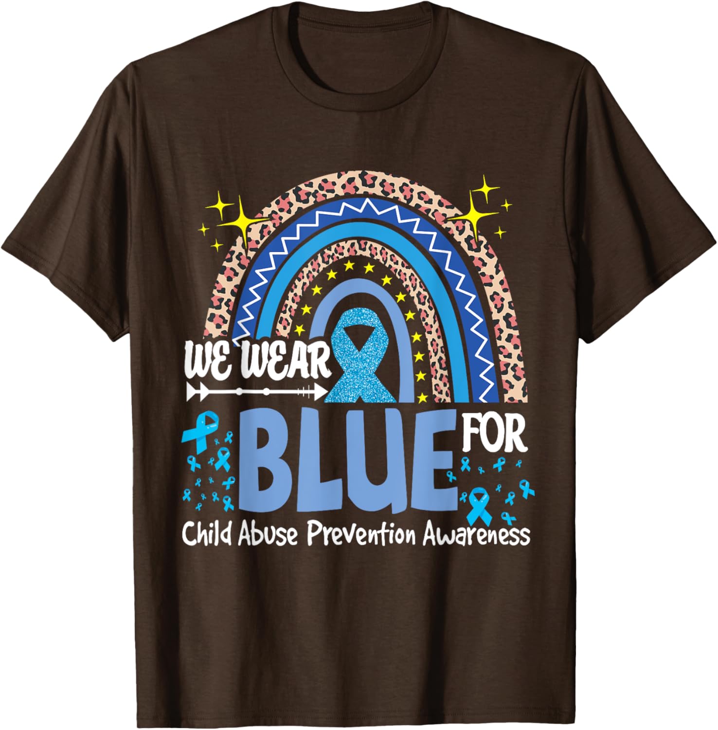 We Wear Blue For Child Abuse Prevention Awareness Rainbow T-Shirt