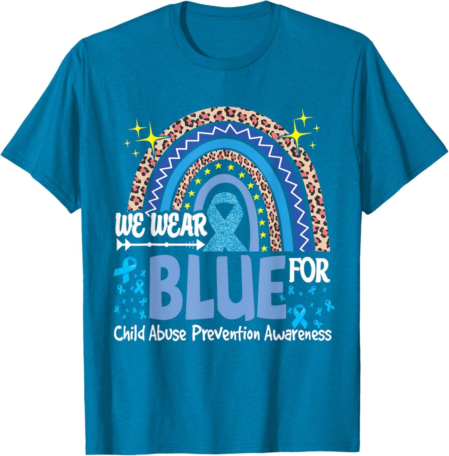 We Wear Blue For Child Abuse Prevention Awareness Rainbow T-Shirt