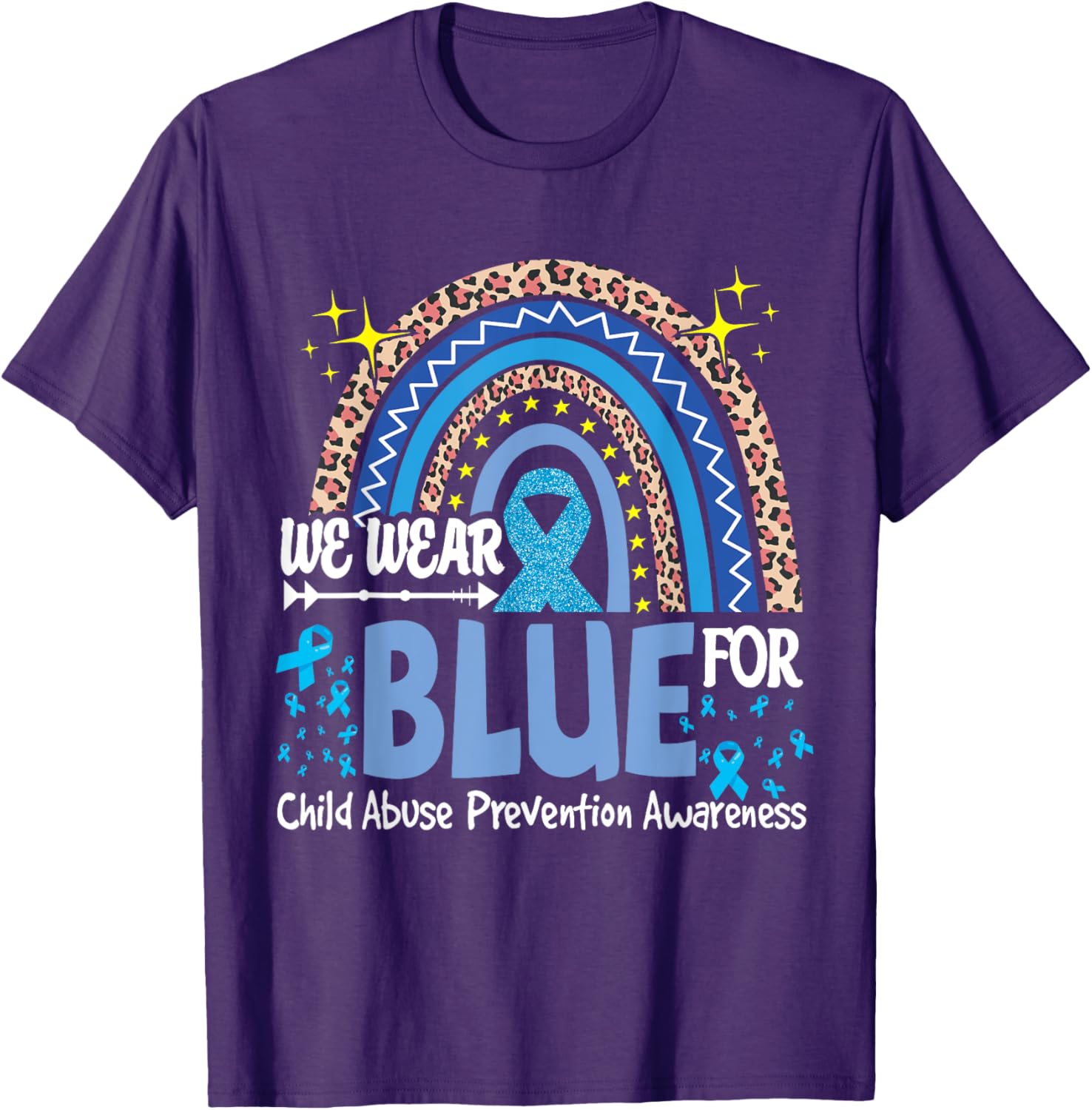 We Wear Blue For Child Abuse Prevention Awareness Rainbow T-Shirt