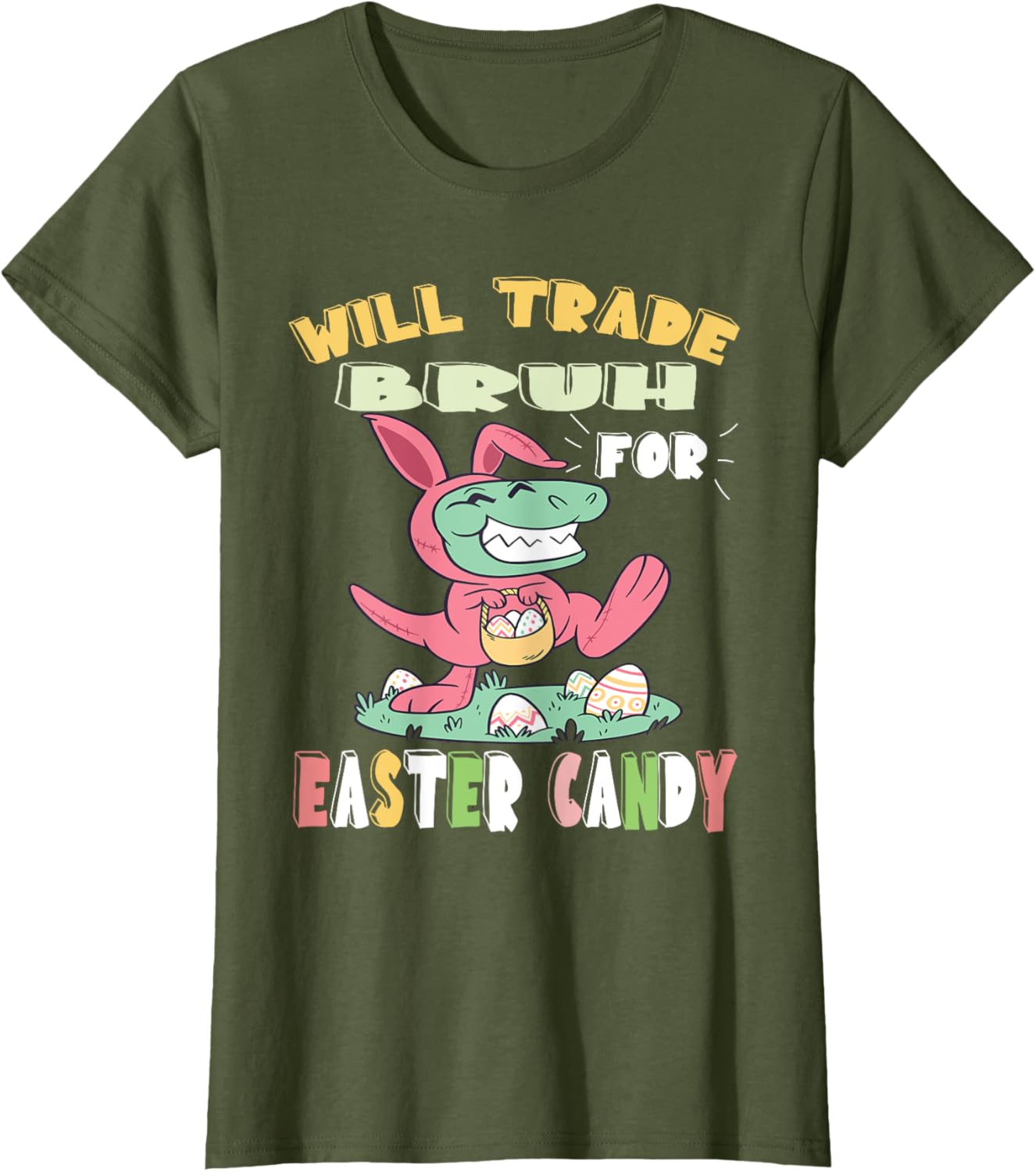 Will Trade Bruh for Easter Candy Dinosaur t rex Bunny Ears T-Shirt