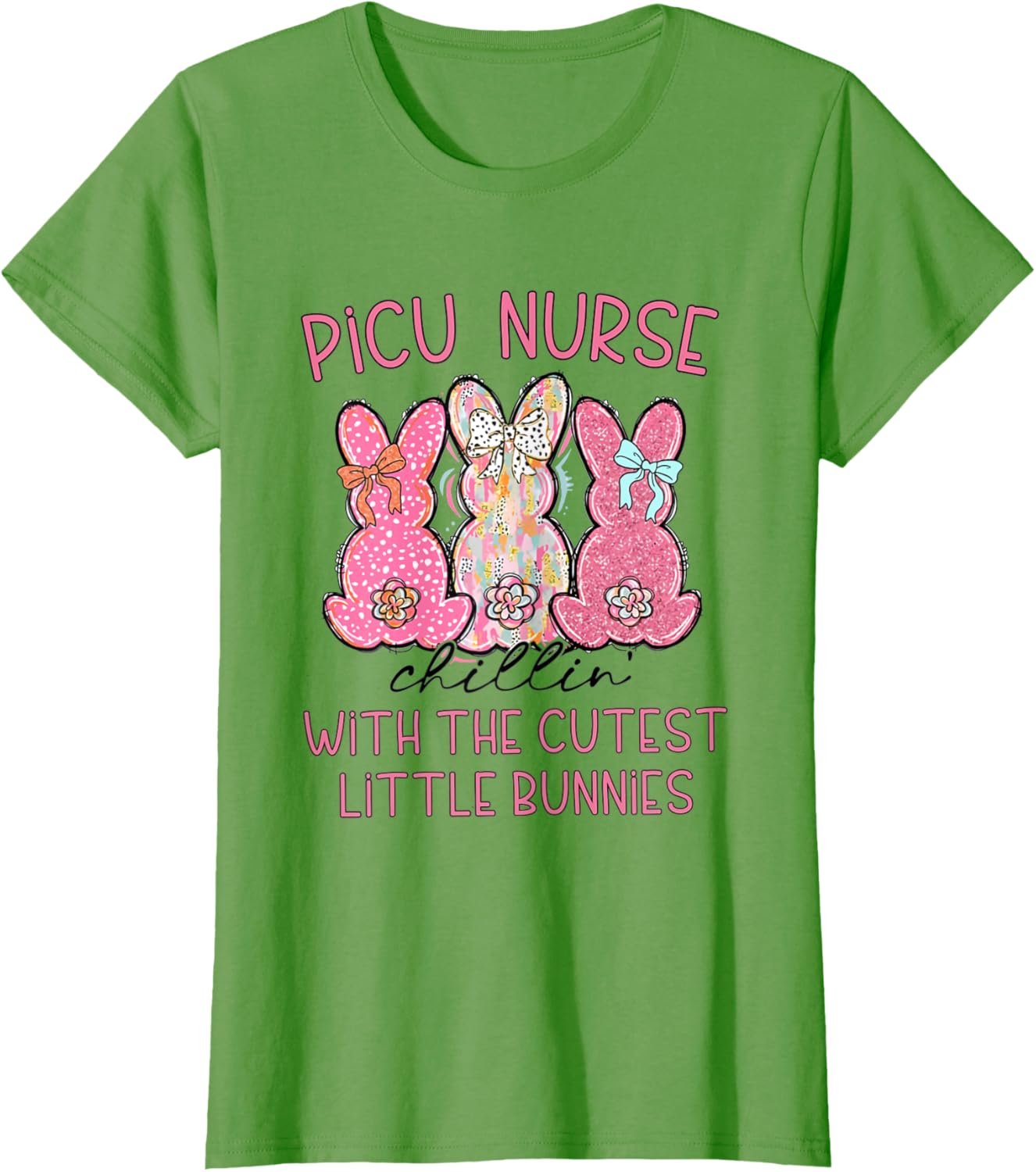 Women PICU Nurse Easter Coquette Pink Bow Nursing Student T-Shirt