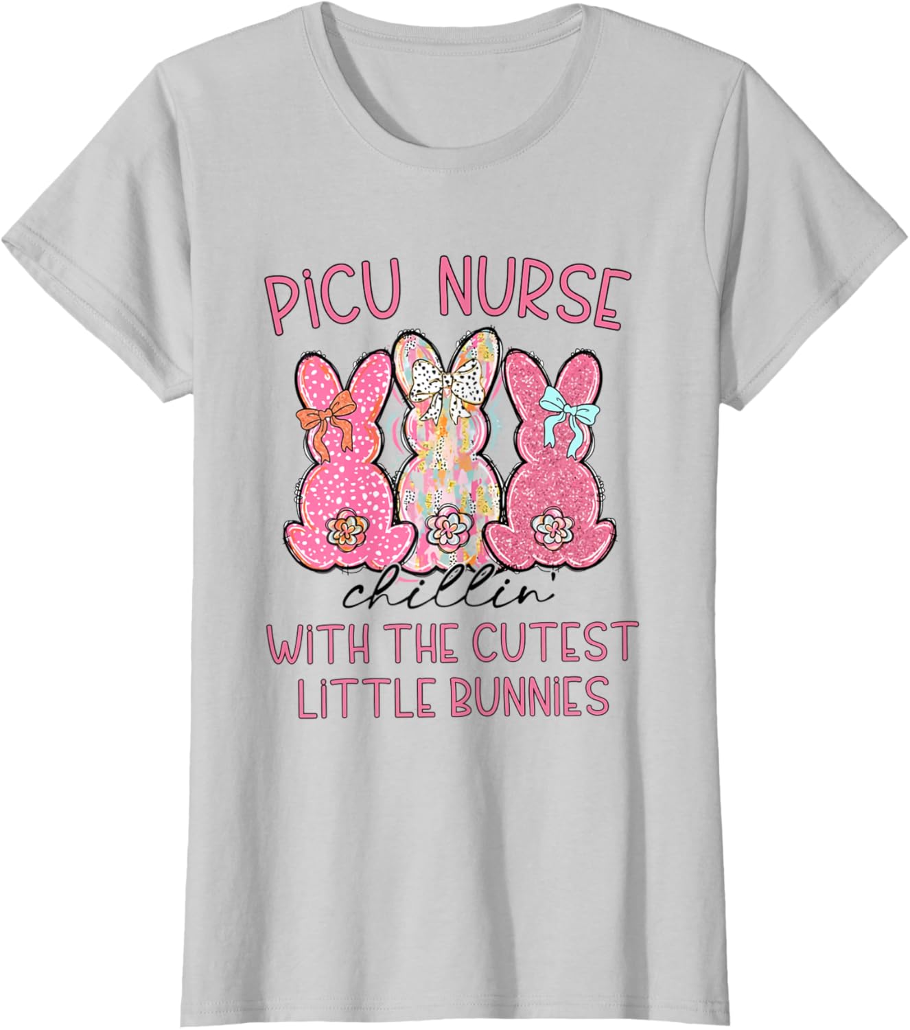 Women PICU Nurse Easter Coquette Pink Bow Nursing Student T-Shirt