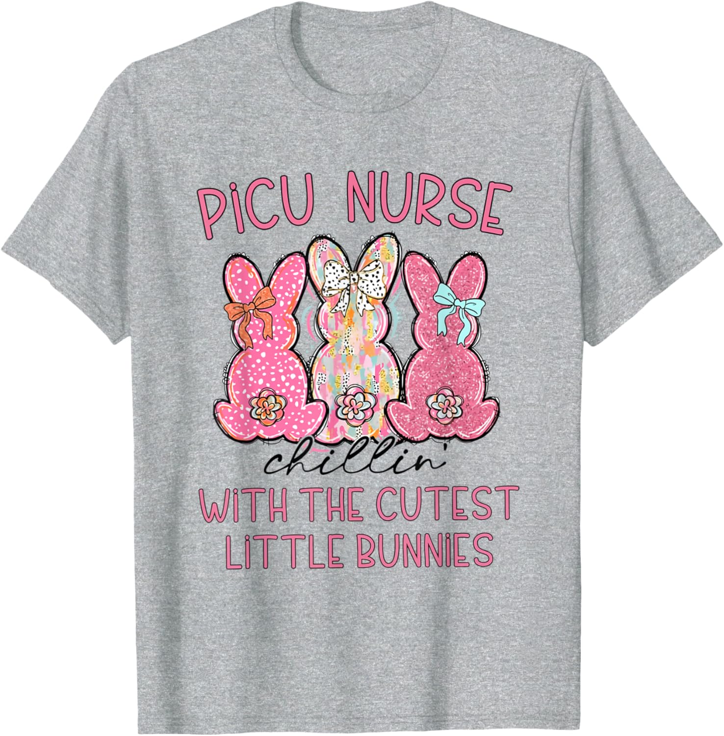 Women PICU Nurse Easter Coquette Pink Bow Nursing Student T-Shirt