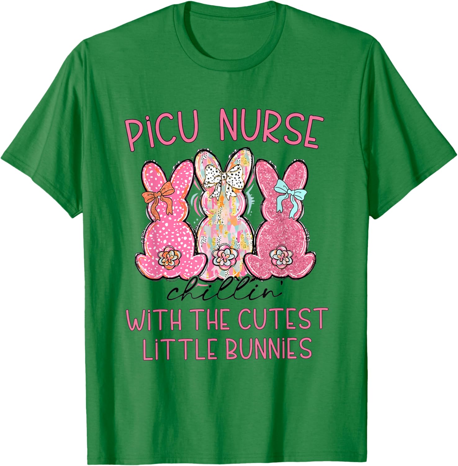 Women PICU Nurse Easter Coquette Pink Bow Nursing Student T-Shirt