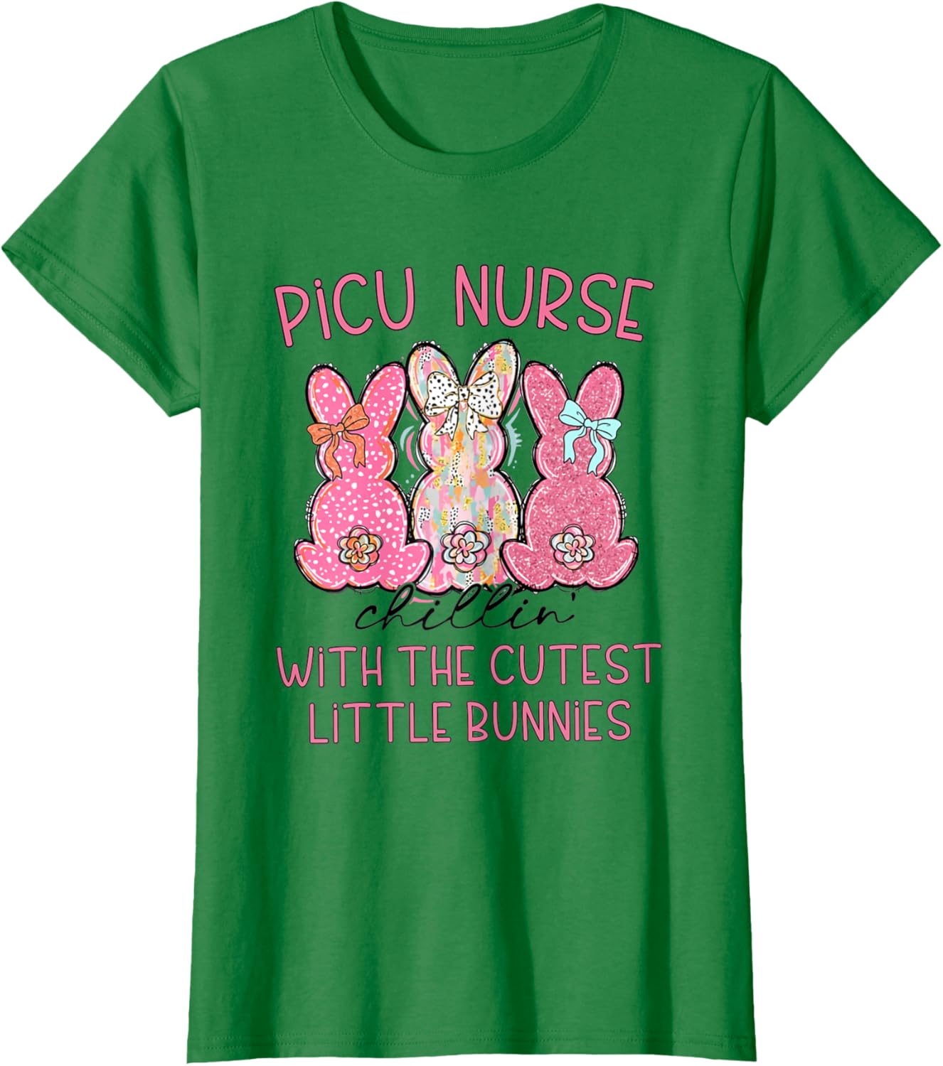 Women PICU Nurse Easter Coquette Pink Bow Nursing Student T-Shirt